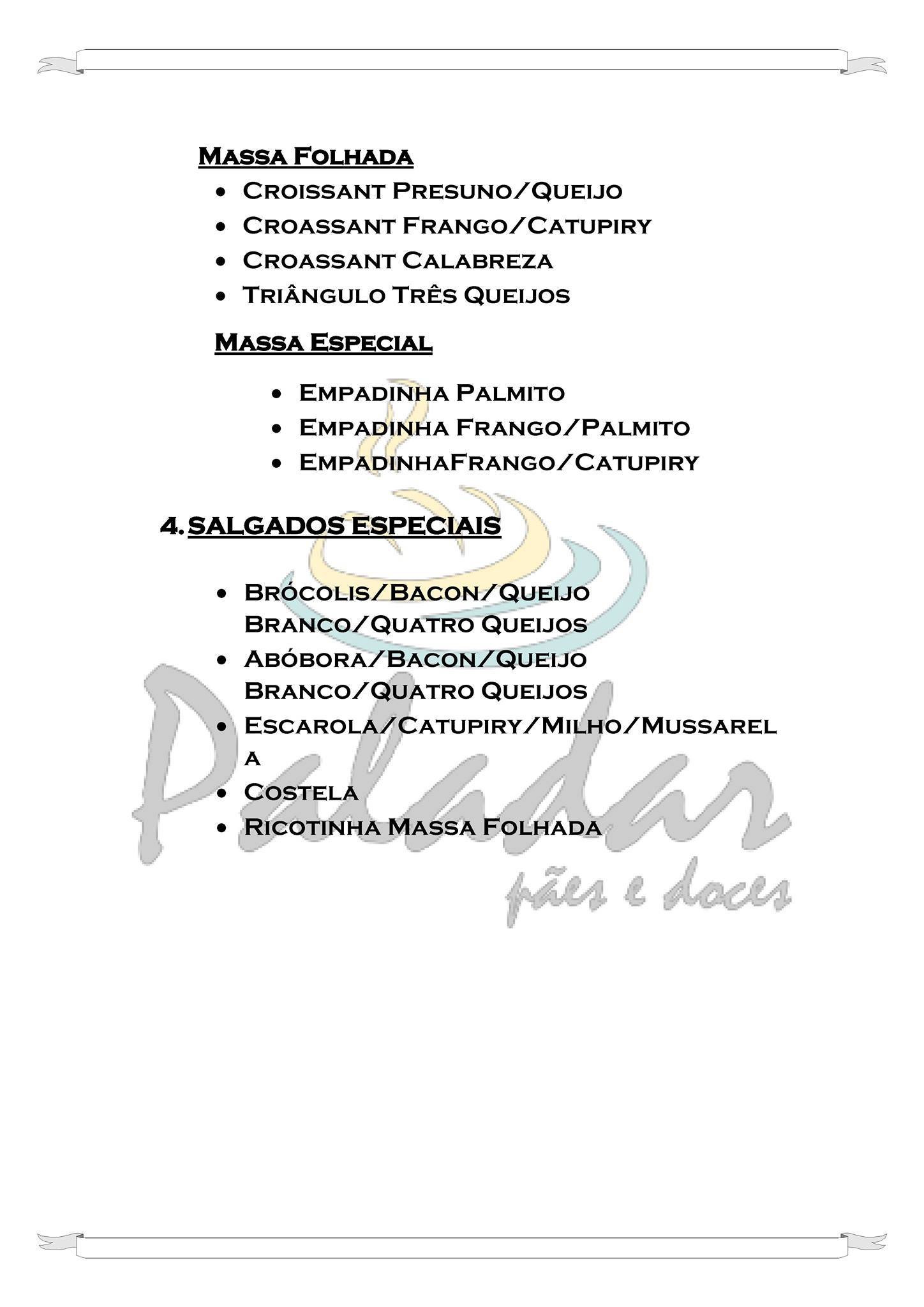 Padaria Paladar Pães e Doces cardápio