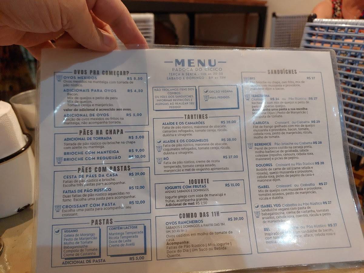 Padoca do Cicico cardápio