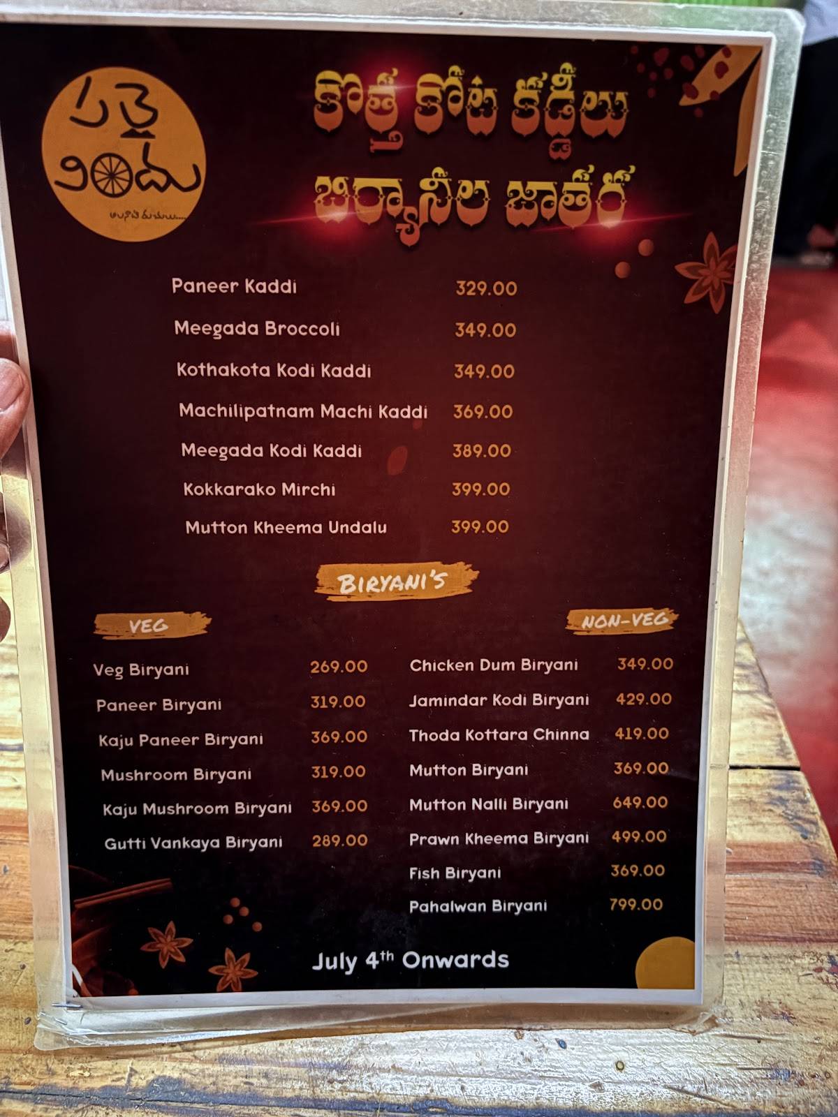 Palle vindu menu