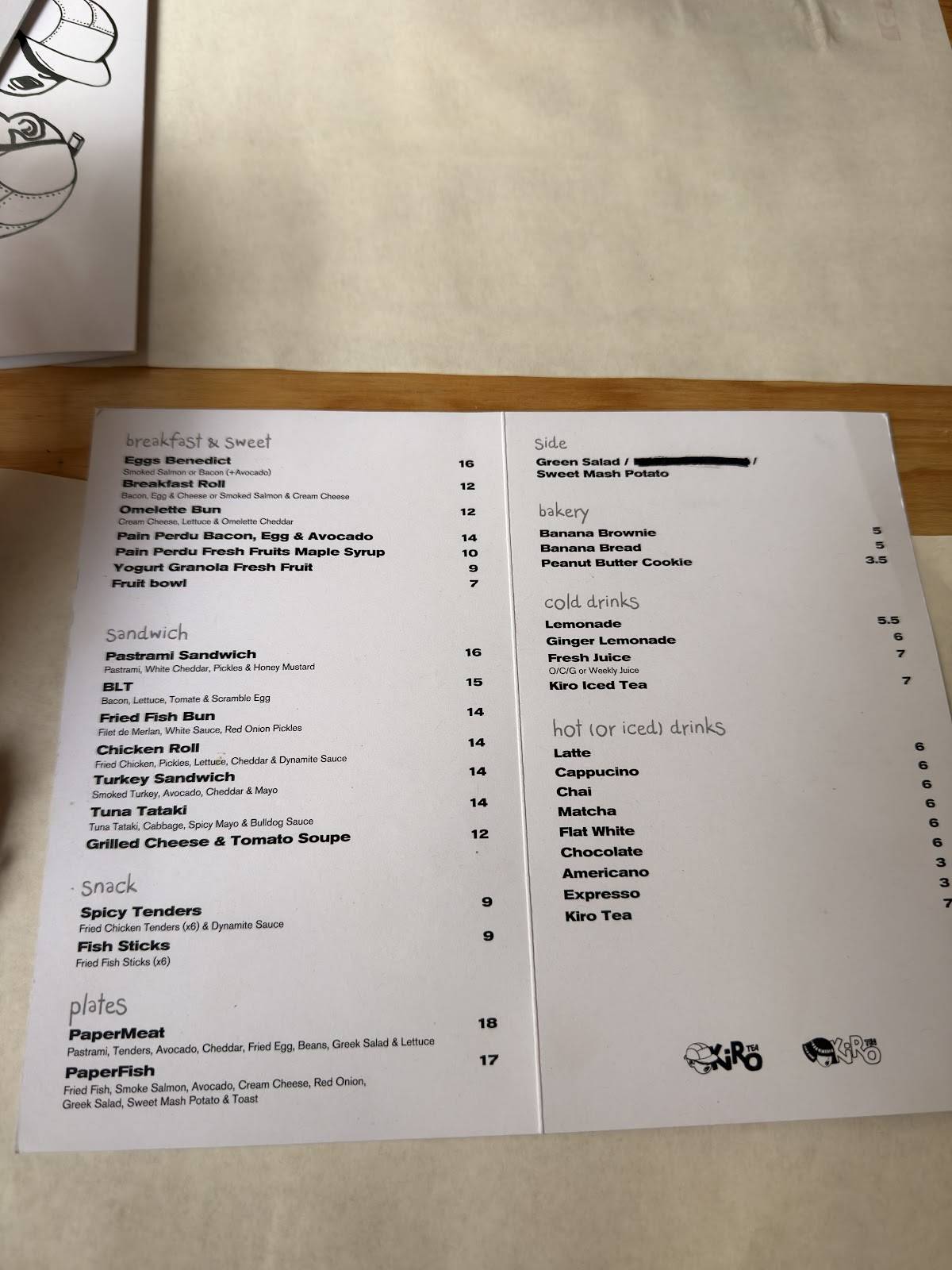 Menu de Paperboy Paris