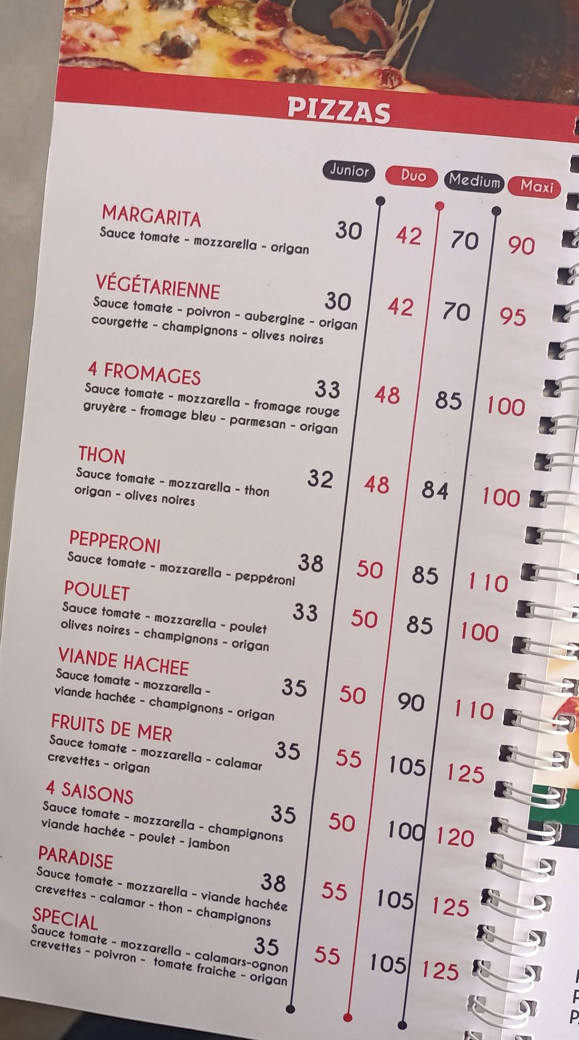 Menu de Paradise