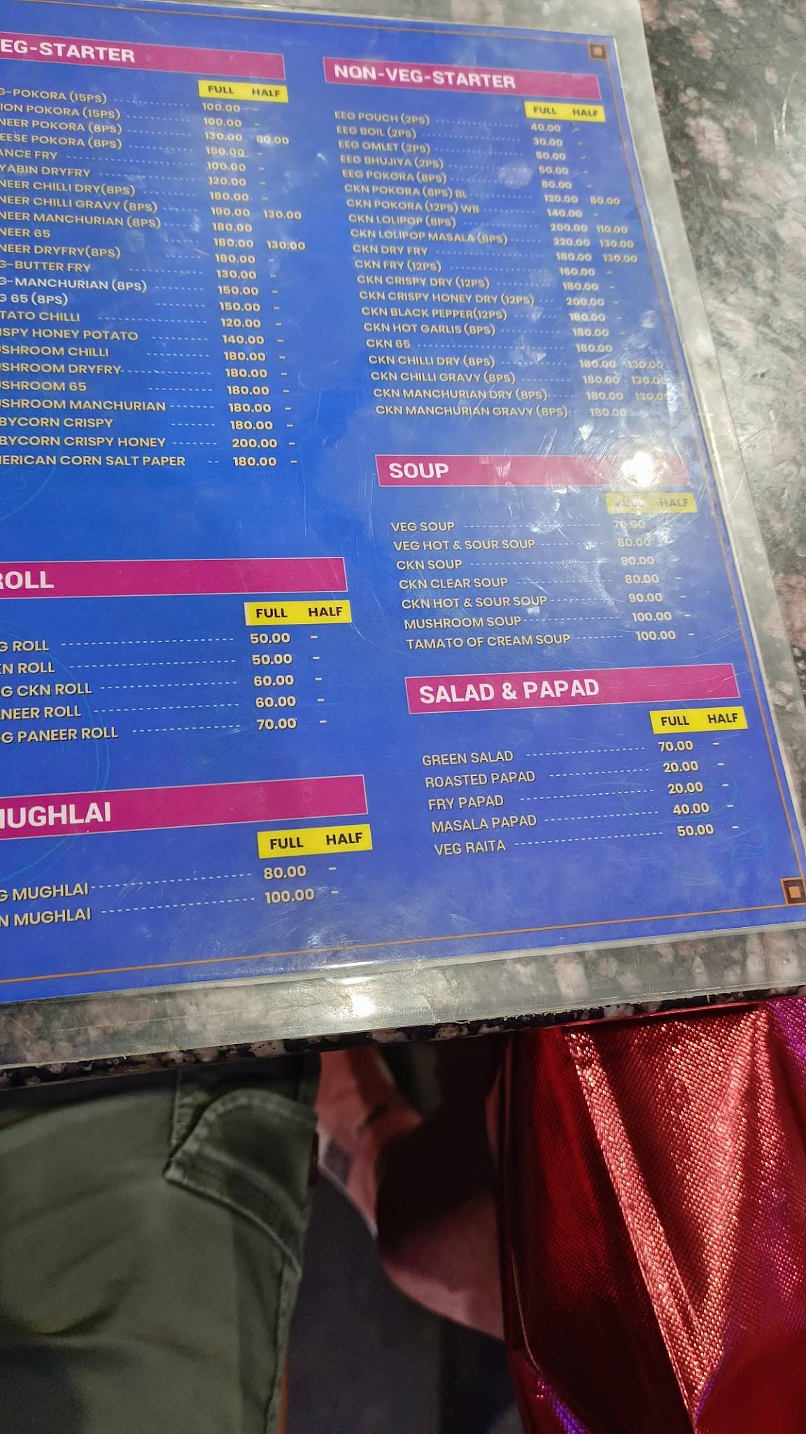 Parbon Restaurant menu