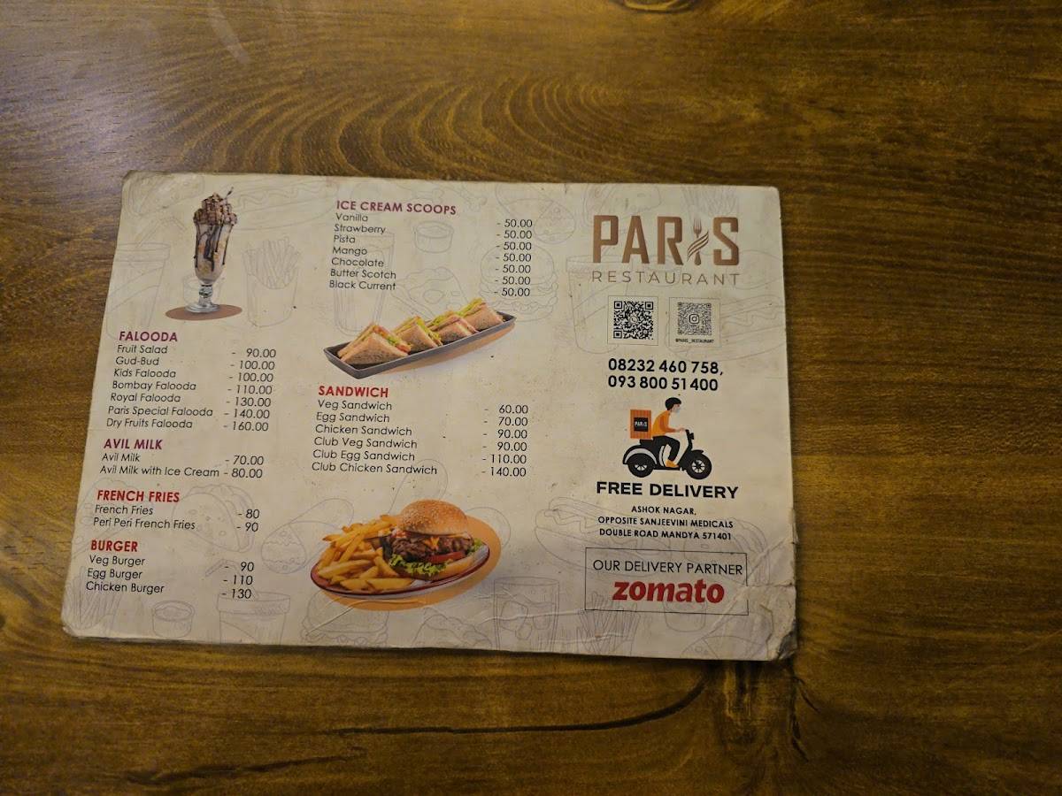 Paris Restaurant menu