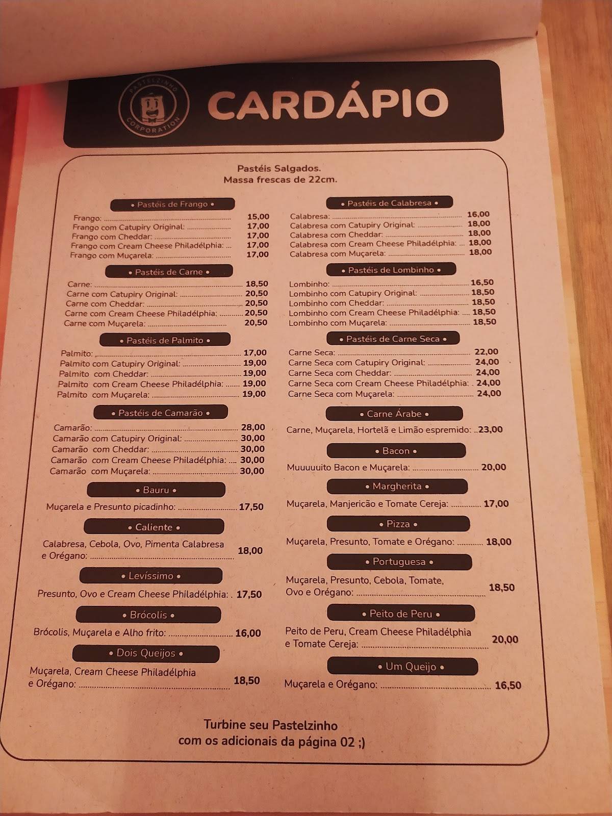 Pastelzinho Corporation cardápio