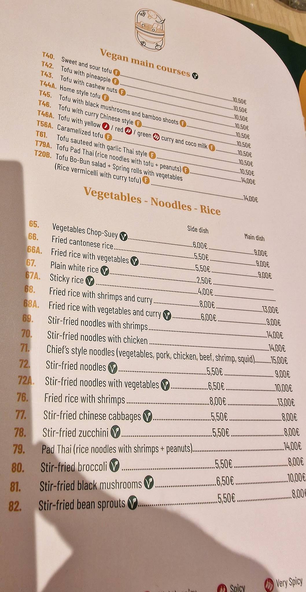 Menu de Restaurant Pattaya La Rochelle