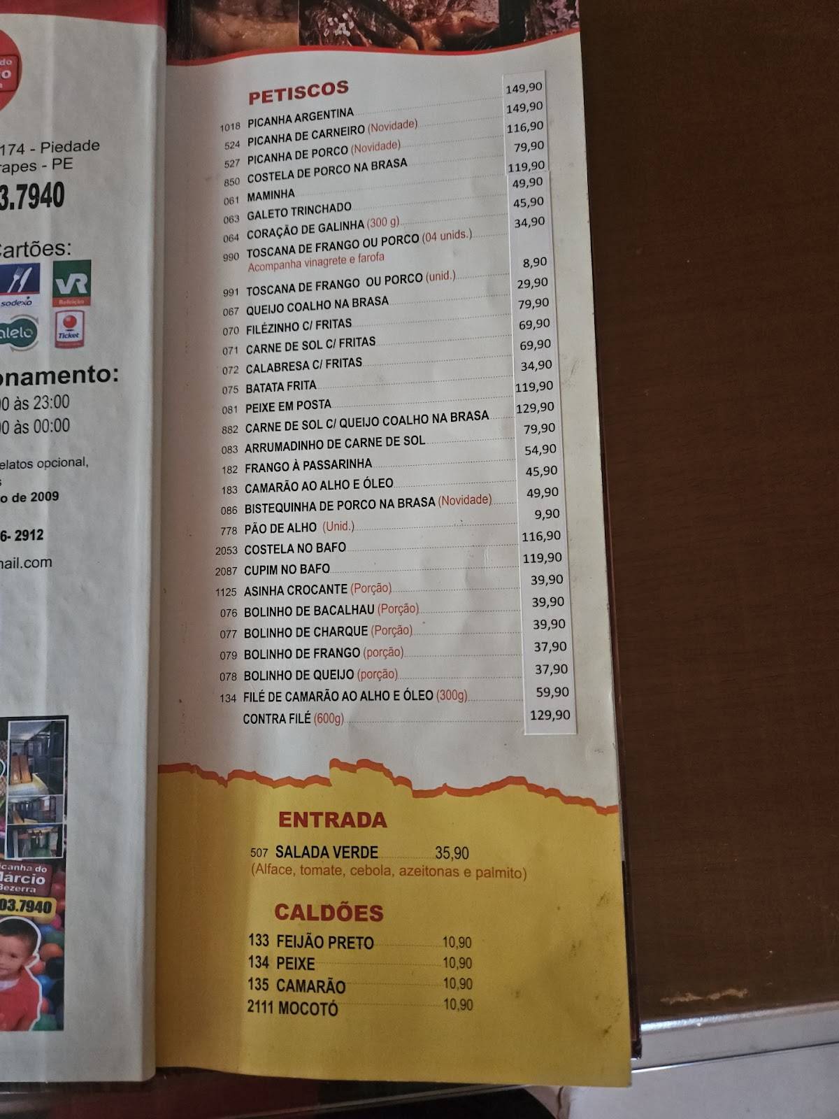 Picanha do Márcio cardápio