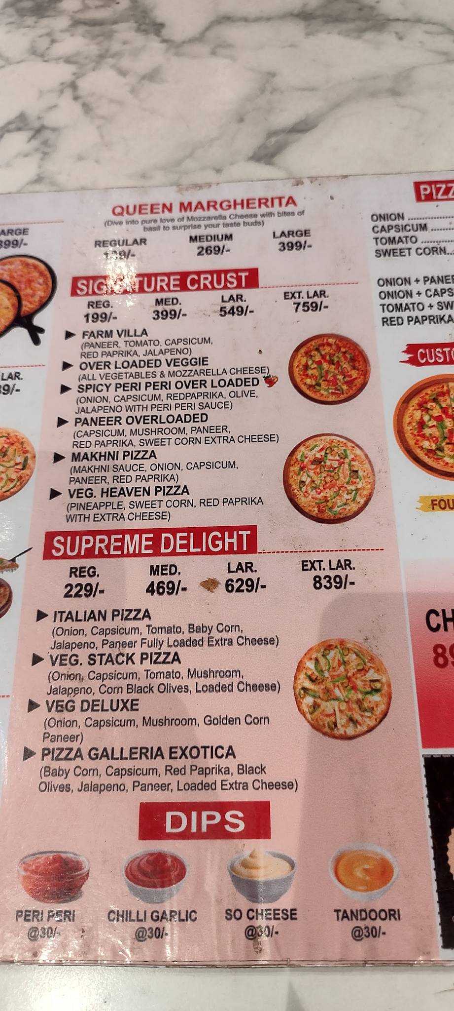 Pizza Galleria Patel Nagar menu