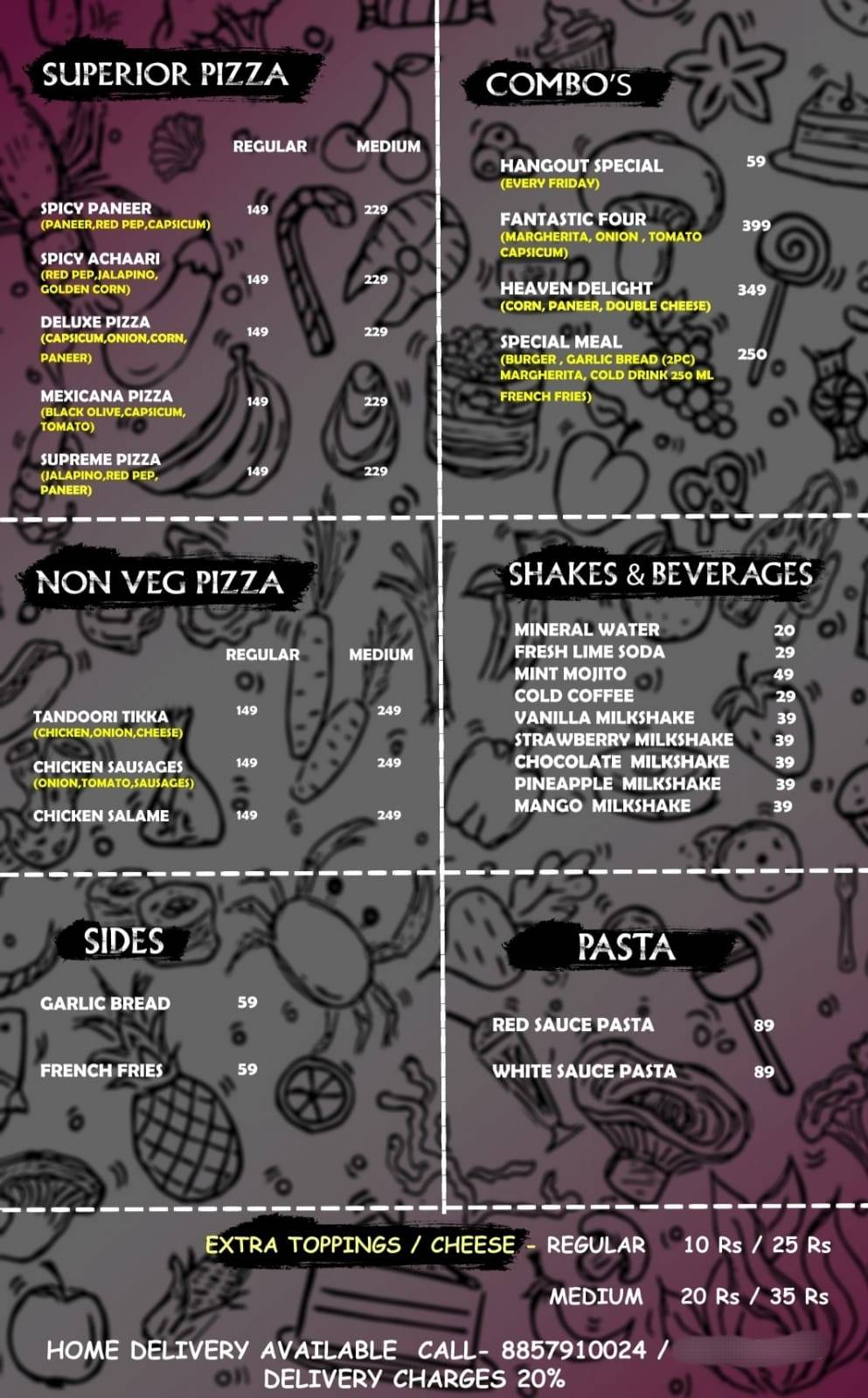 Pizza Hangout menu