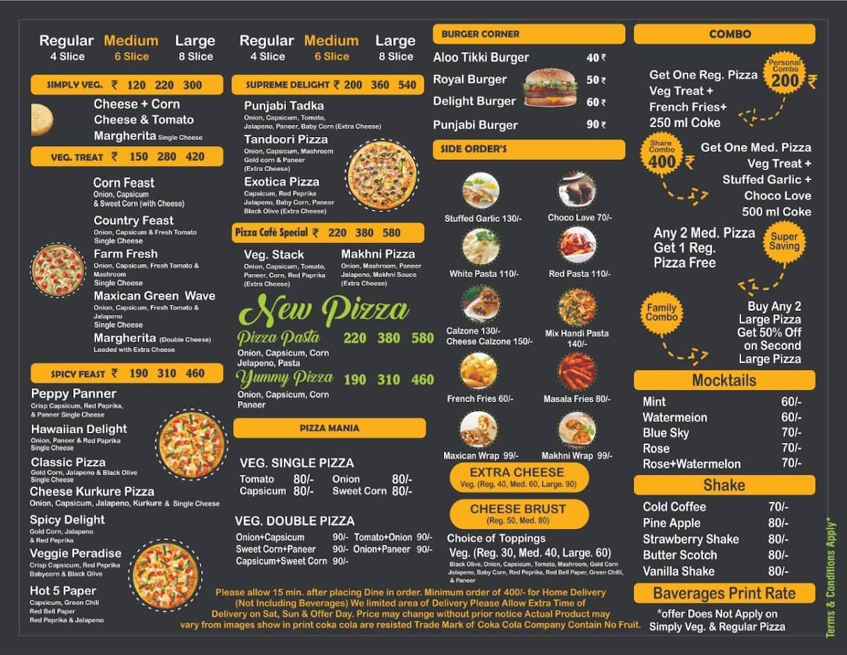 Pizza cafe menu