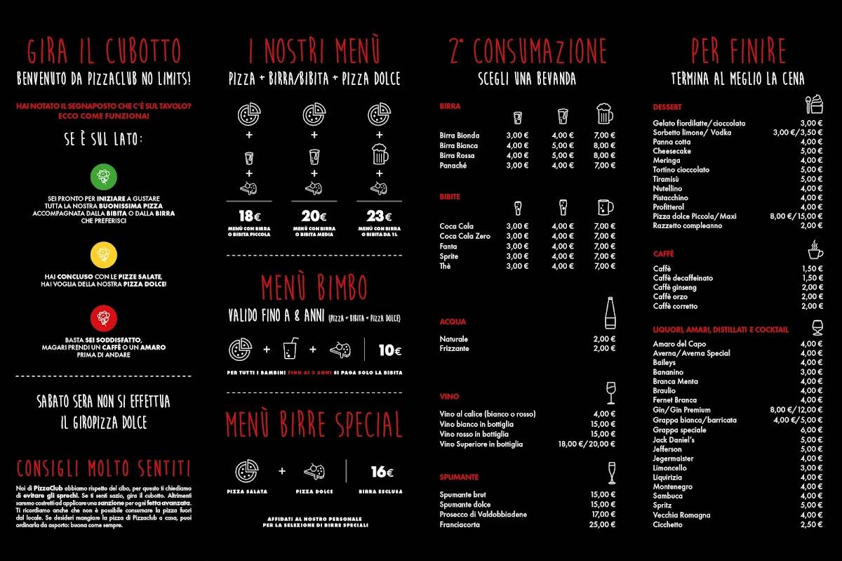 Menu di PizzaClub No Limits - Forlì 