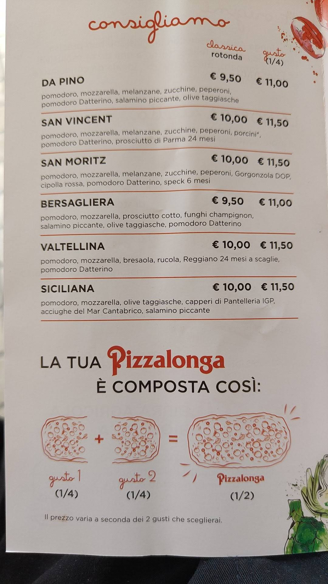 Menu di Pizzalonga Away Conselve 