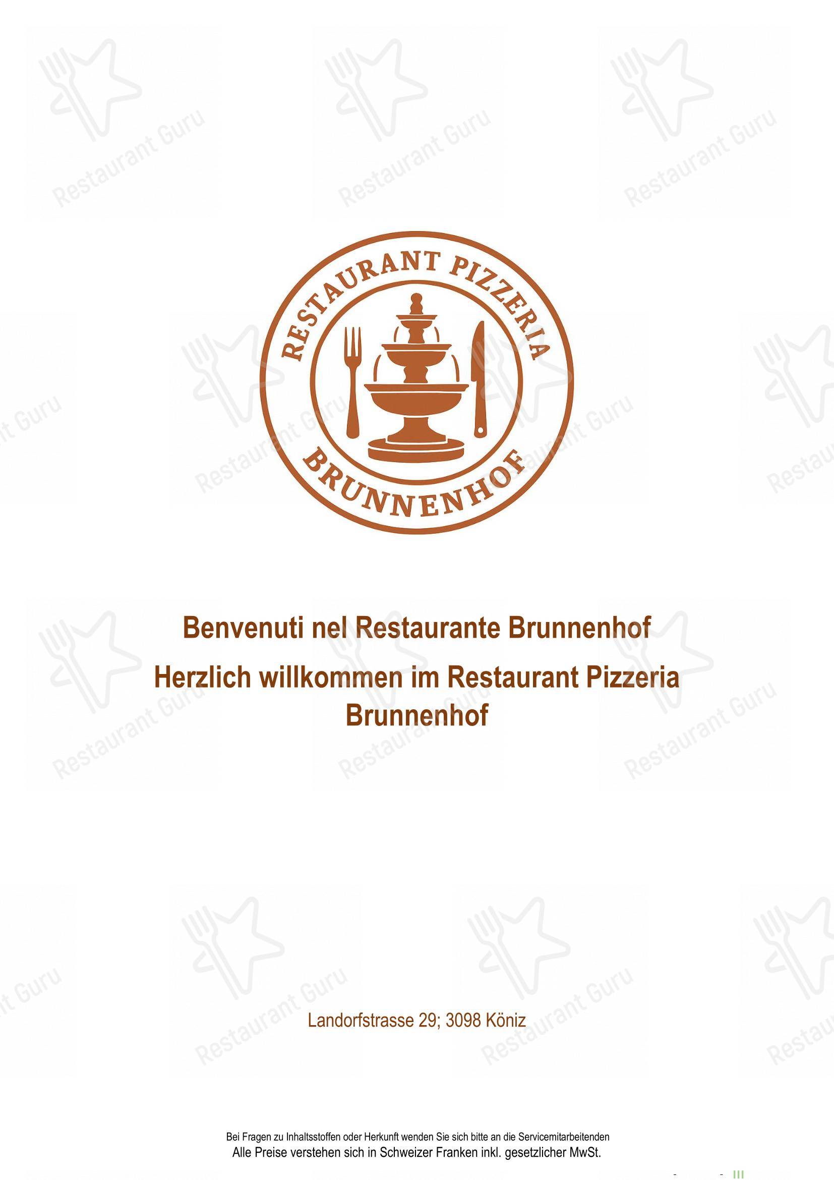 Menu di Restaurant Pizzeria Brunnenhof - Menu