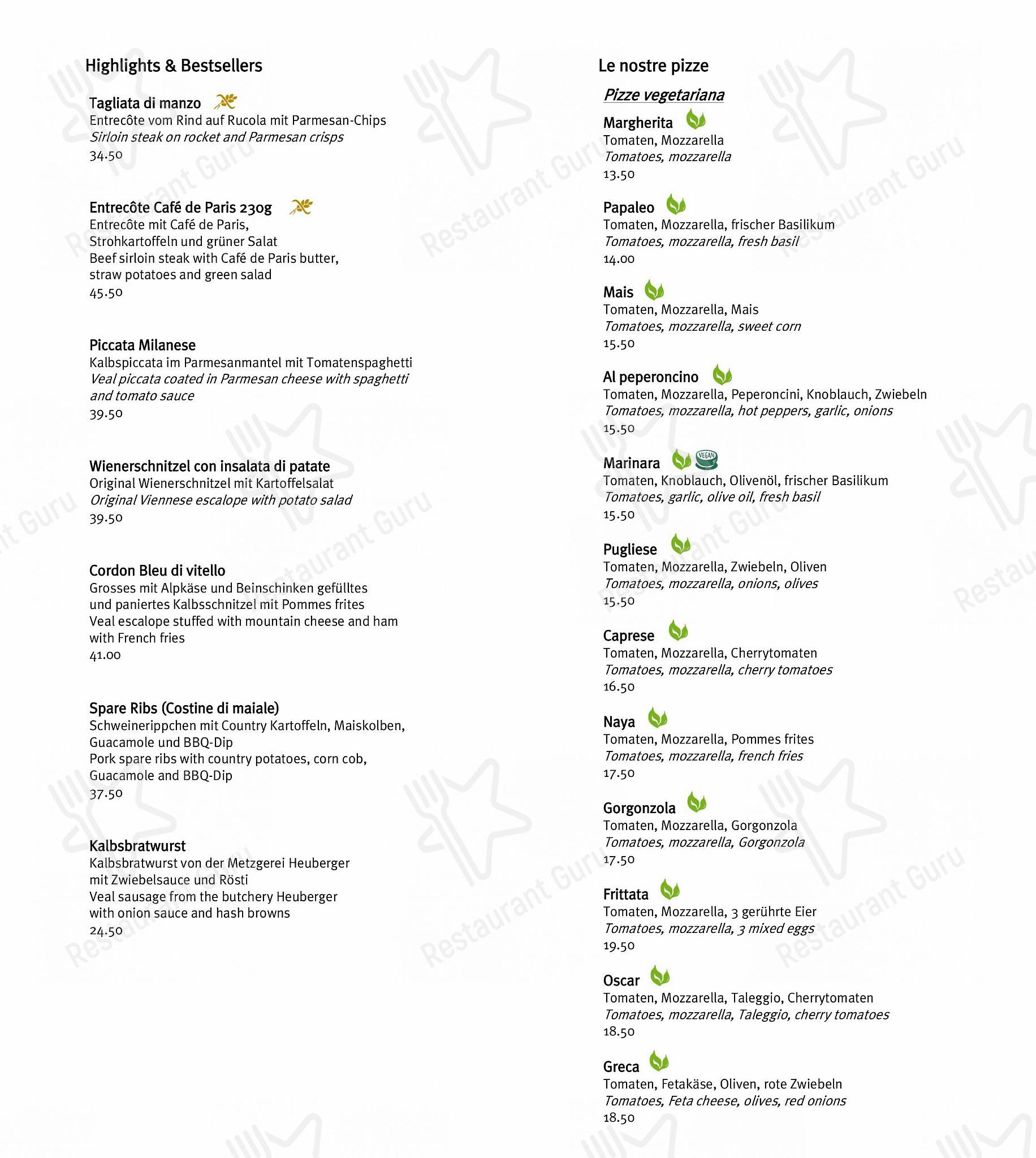 Group Booking Menu per CARUSO – Pizza & Pasta ristorante