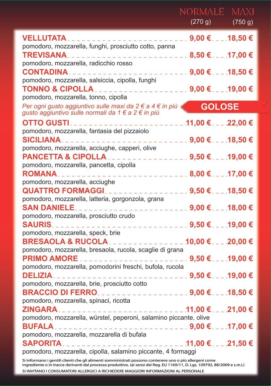 Menu di Pizzeria Da Gas Gas - Pozzuolo del Friuli 