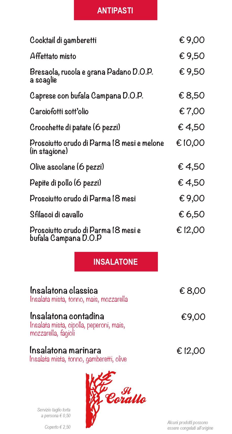 Menu di Pizzeria Il Corallo 