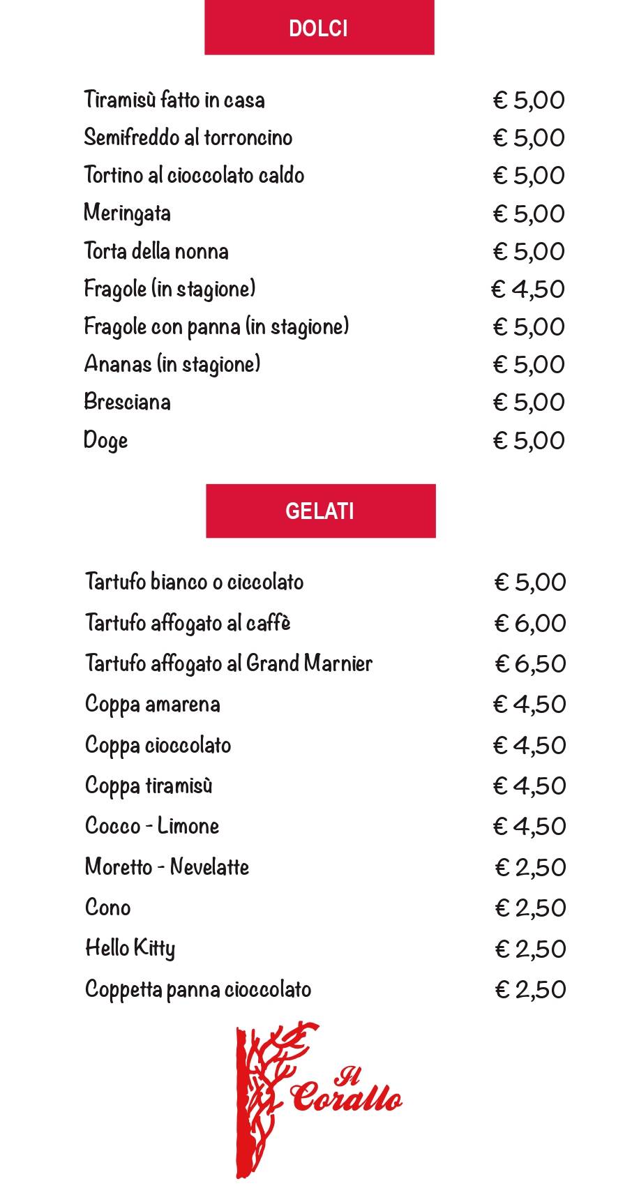 Menu di Pizzeria Il Corallo 