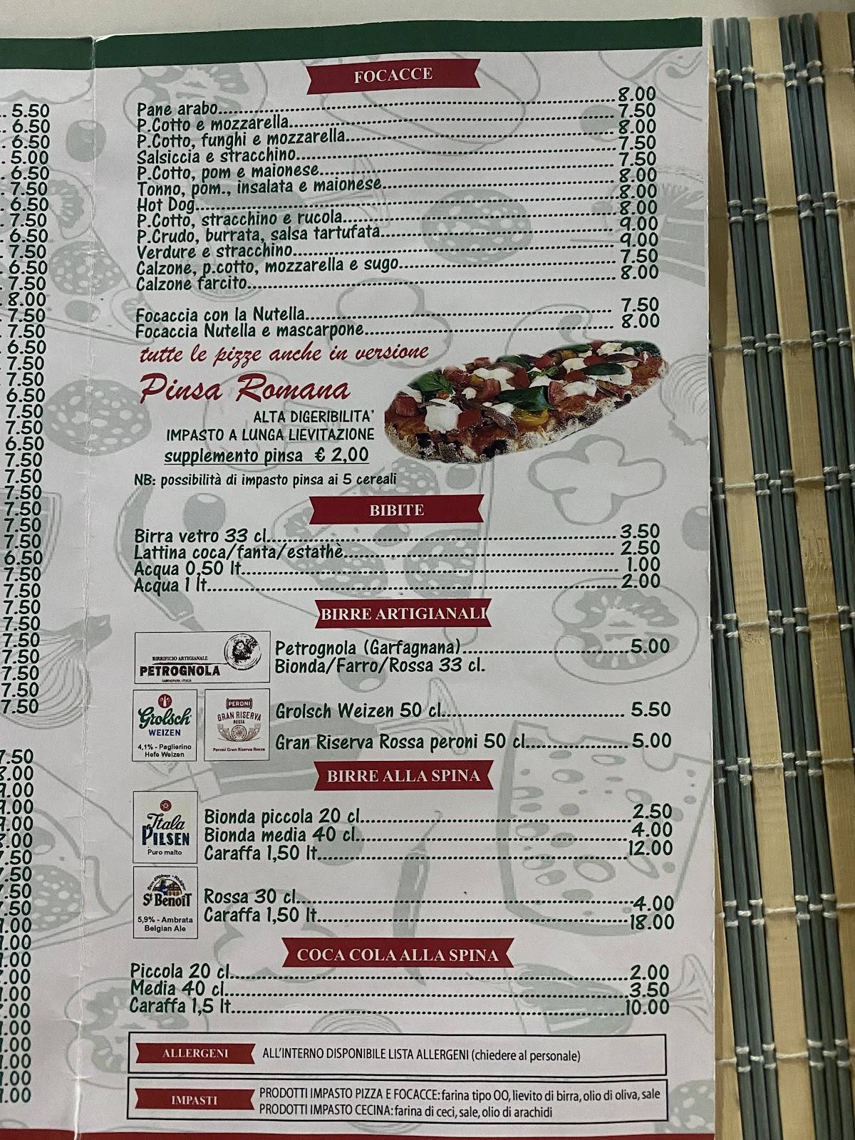 Menu di Pizzeria La Cicala Montecatini 