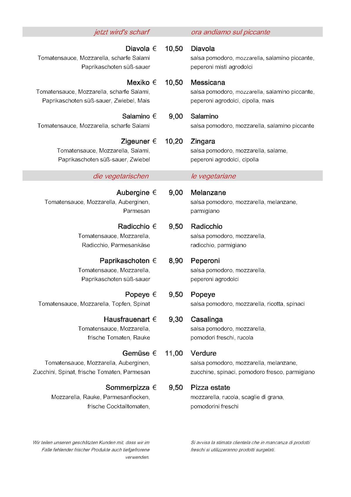 Menu di Ristorante - Pizzeria "Moro" 