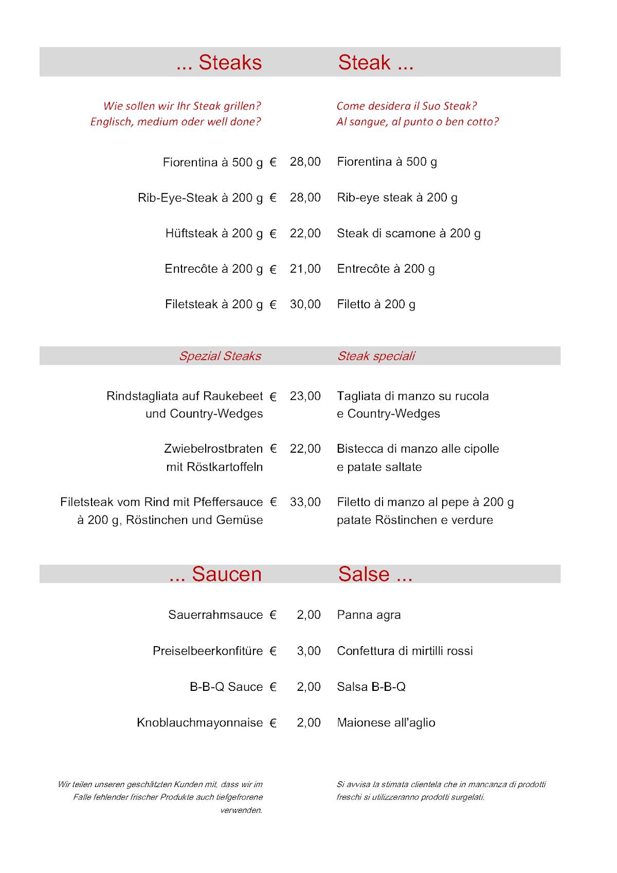 Menu di Ristorante - Pizzeria "Moro" 
