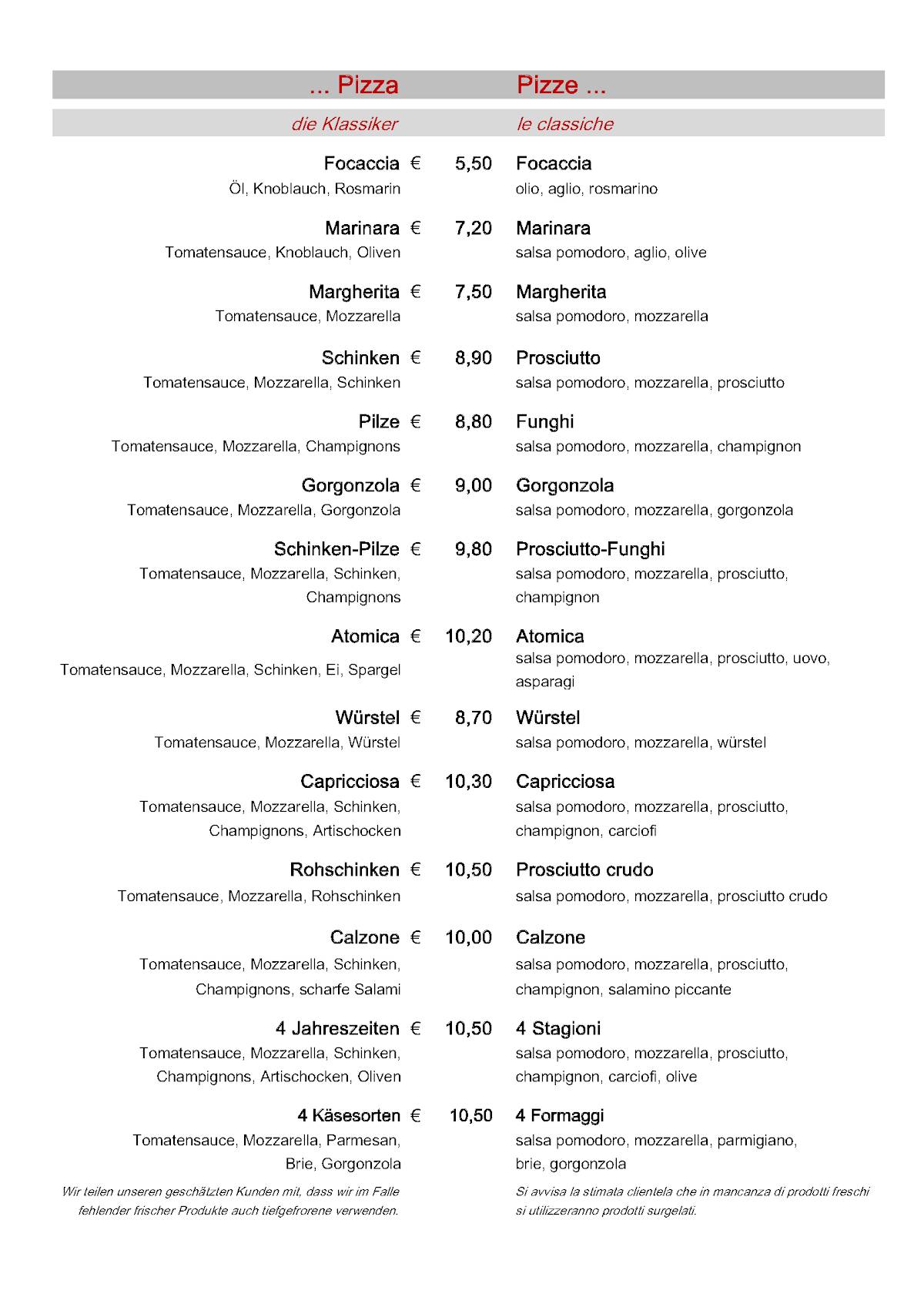 Menu di Ristorante - Pizzeria "Moro" 