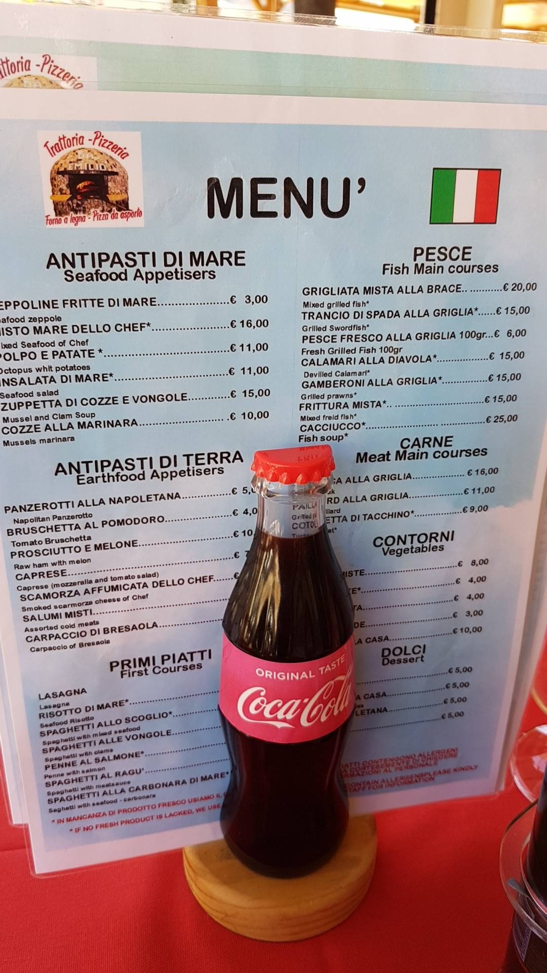 Menu di Pizzeria Trattoria da Emilio