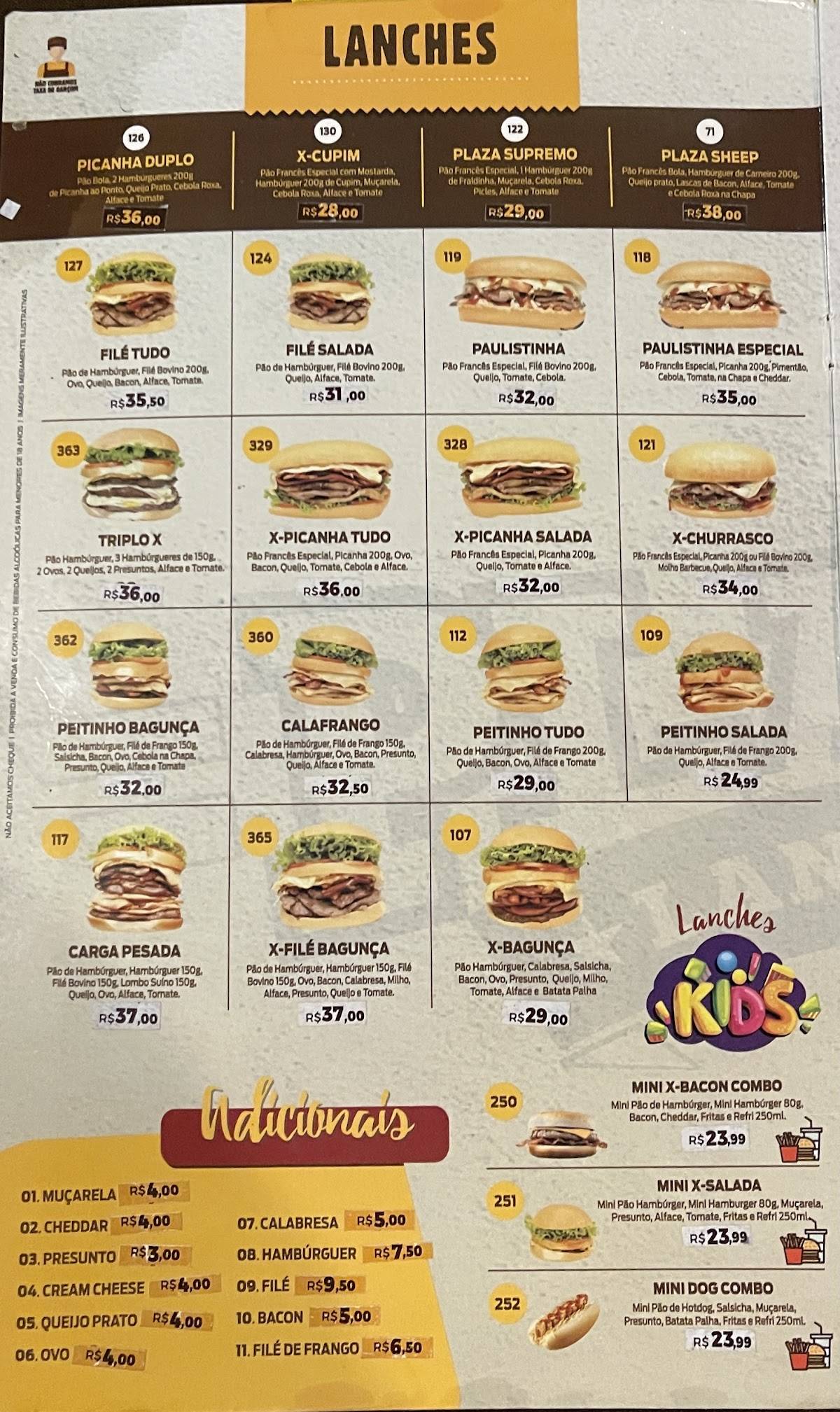 Plaza Lanches cardápio