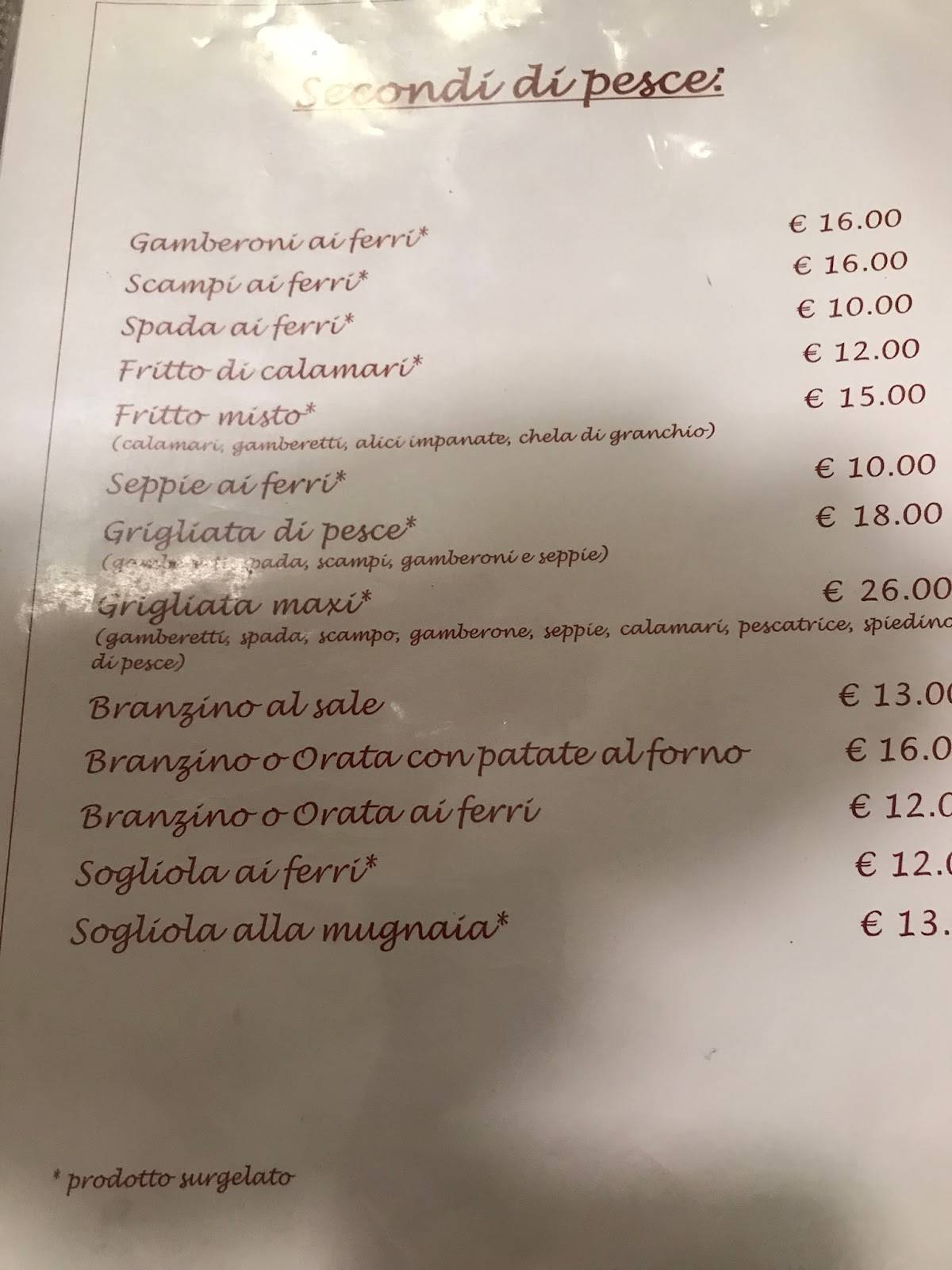 Menu di Ponte Vecchio 