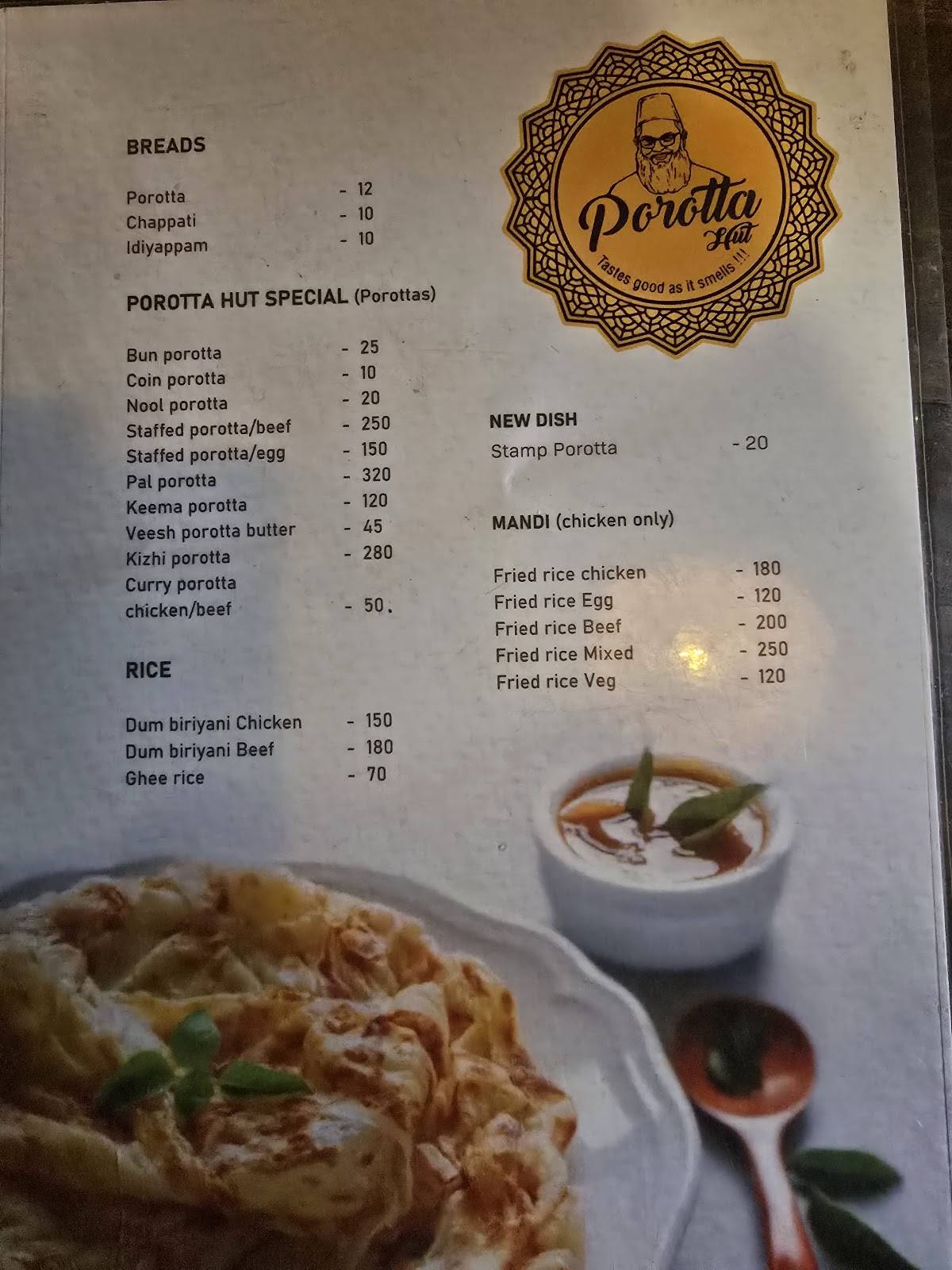Porotta Hut menu