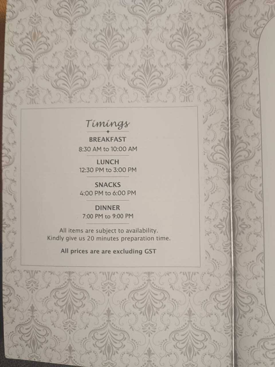 Prana Vegetarian Restaurant menu