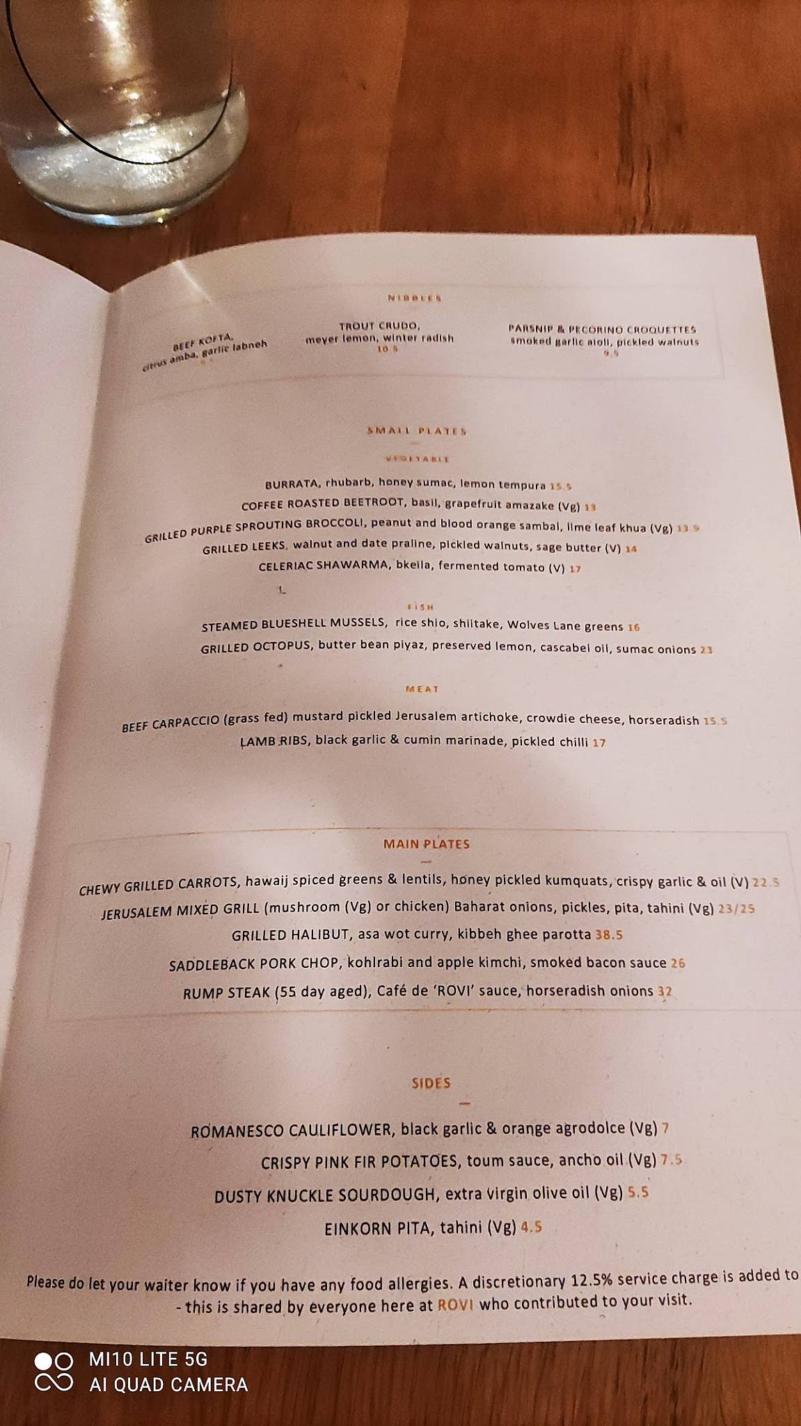 Menu at ROVI restaurant, London