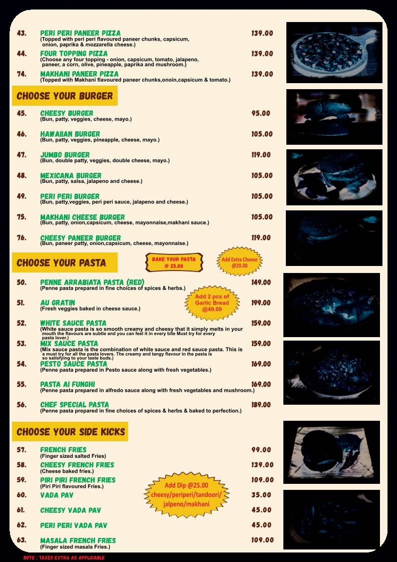 Raasta Cafe menu