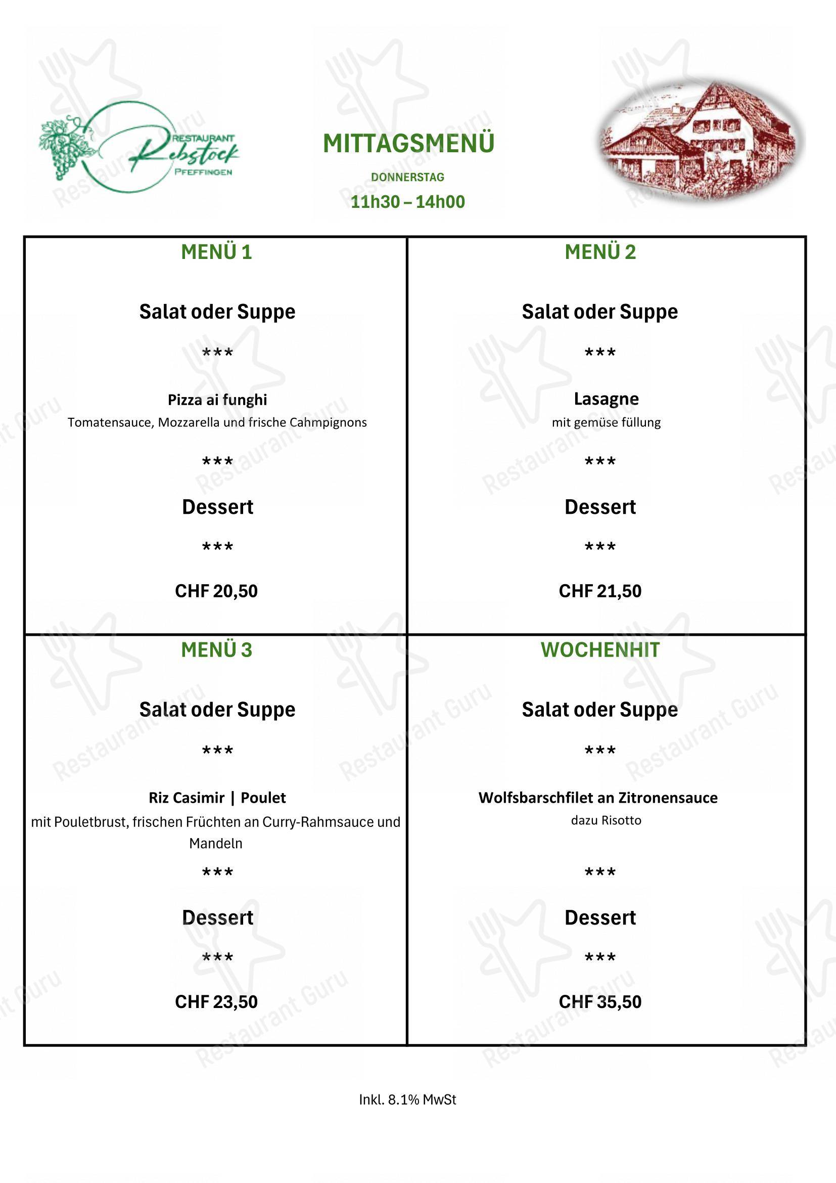 Menu di Restaurant Rebstock - Menu