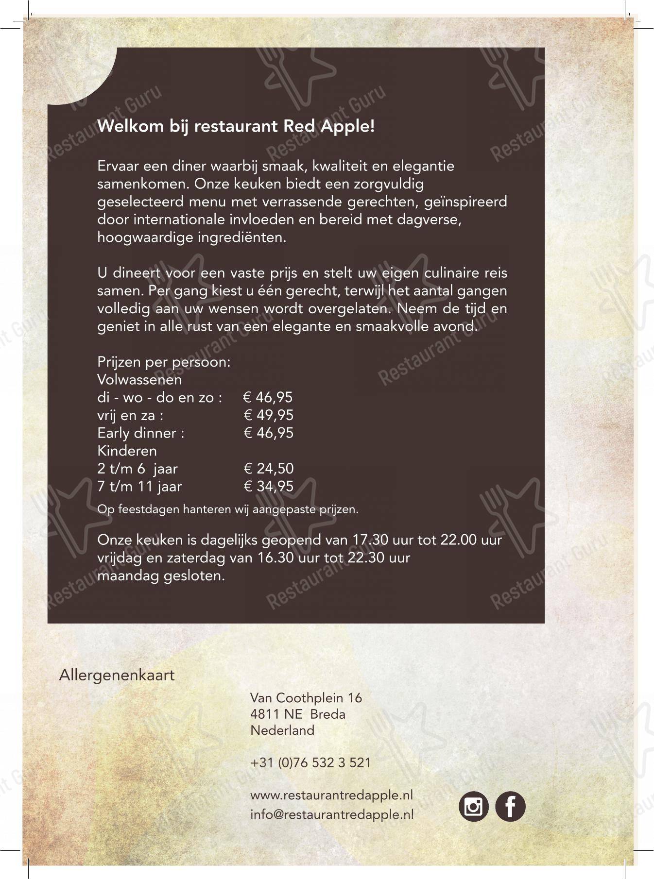 Menu pour Restaurant Red Apple restaurant