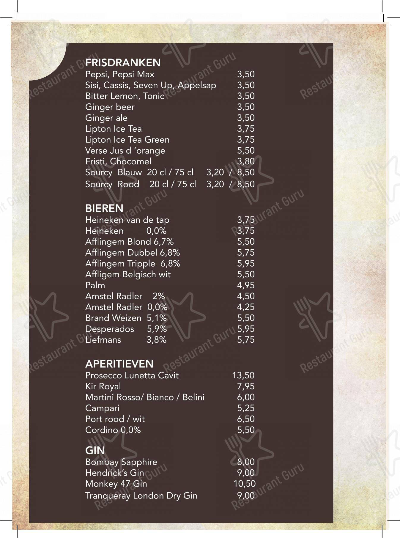Menu pour Restaurant Red Apple dans Breda
