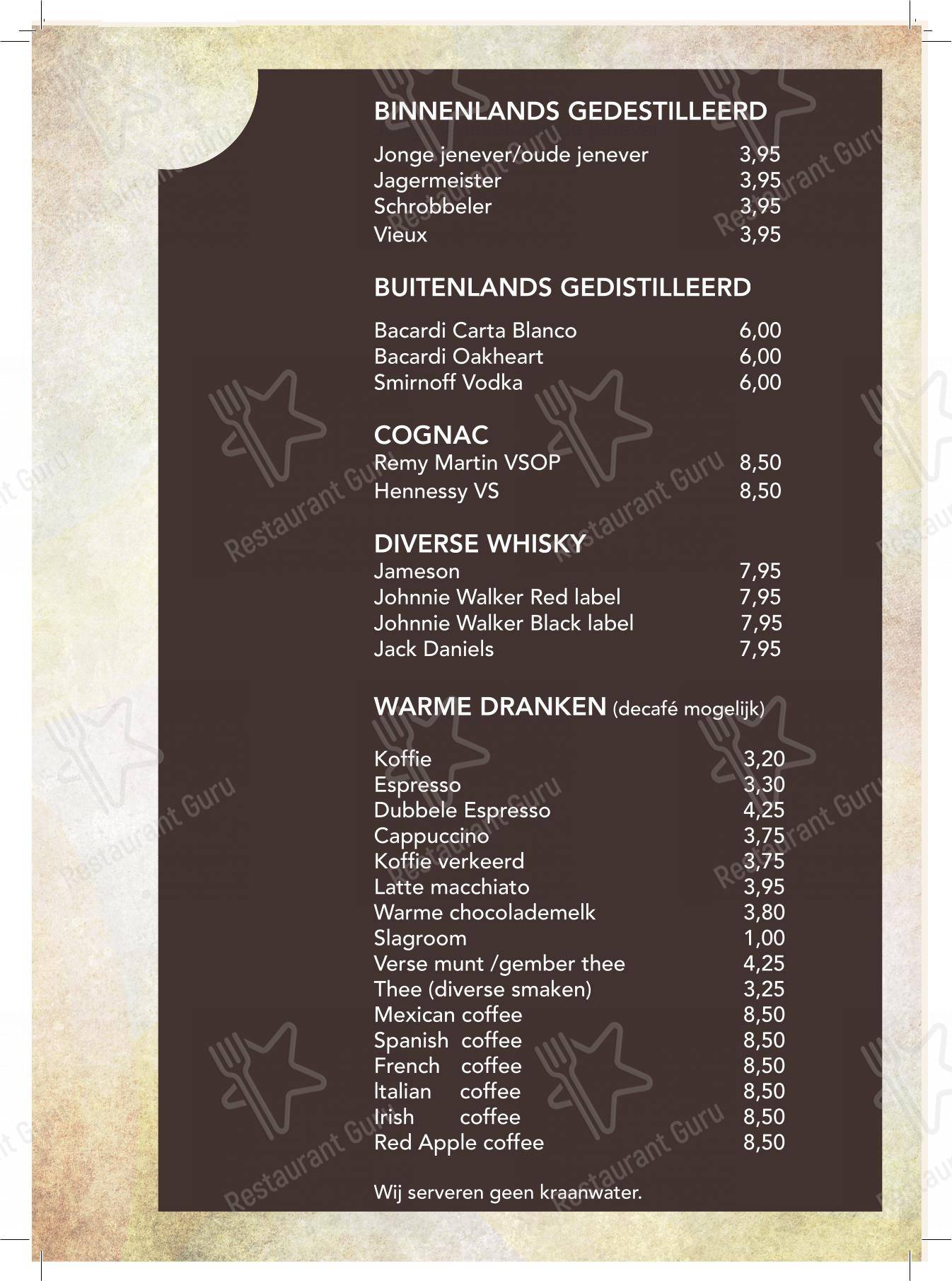 Menu pour Restaurant Red Apple restaurant