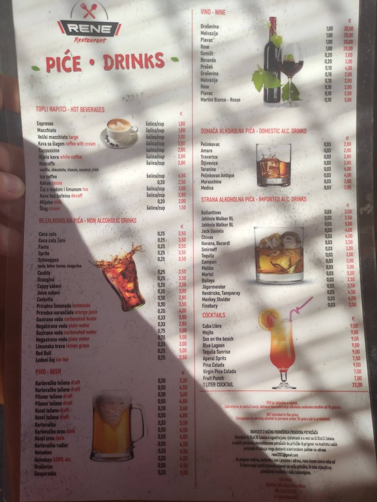 Menu di Restaurant Rene 