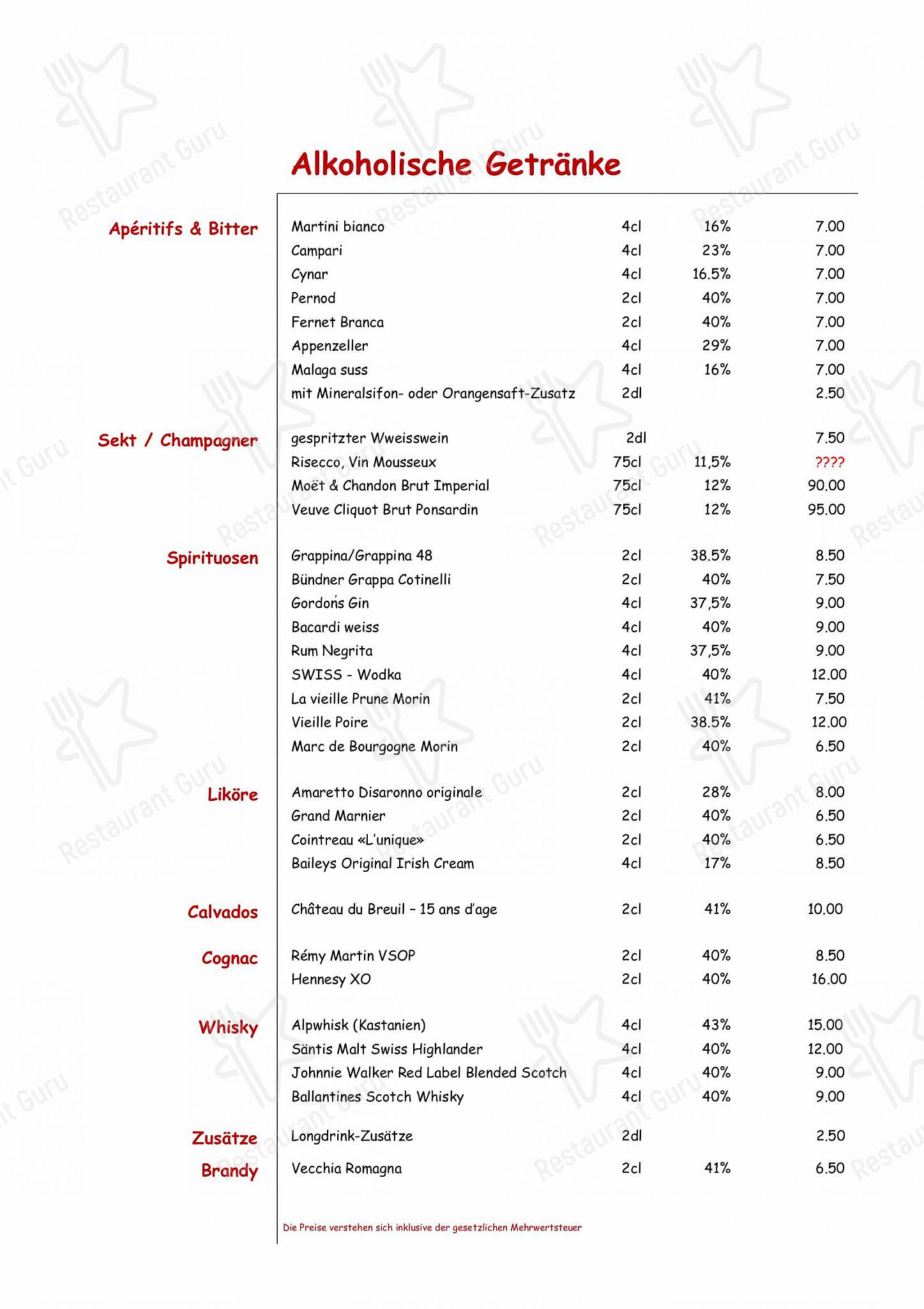 Menu per Restaurant Stählibuck in Frauenfeld