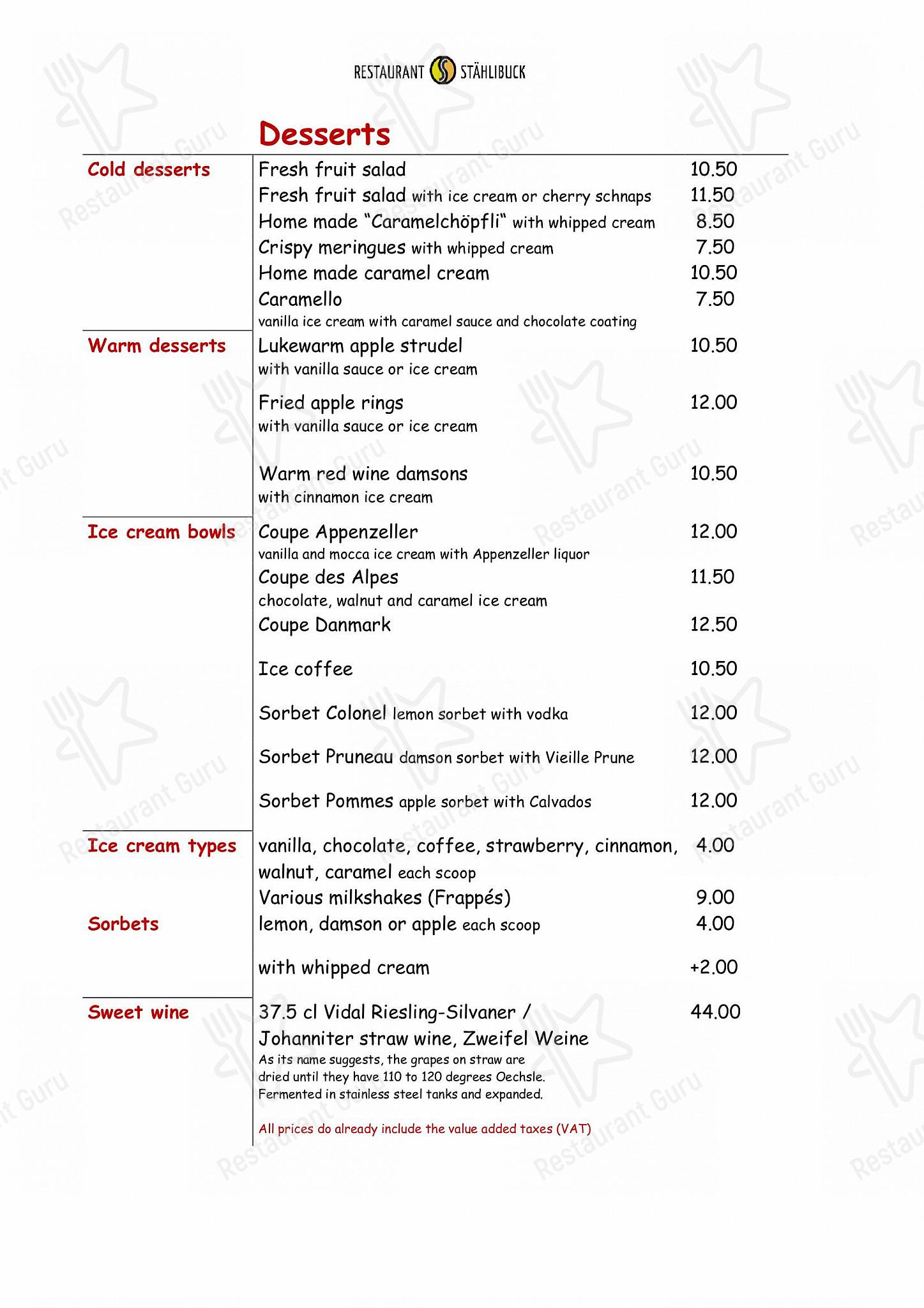 Restaurant Stählibuck in Frauenfeld - Menu