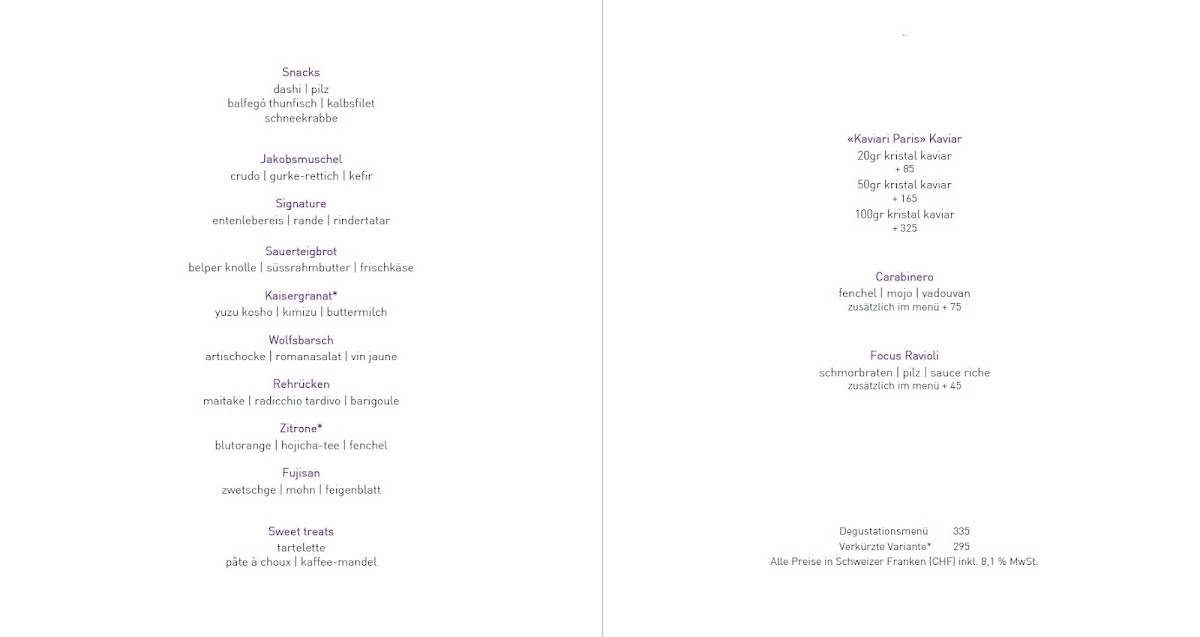 Menu di Restaurant focus Atelier 