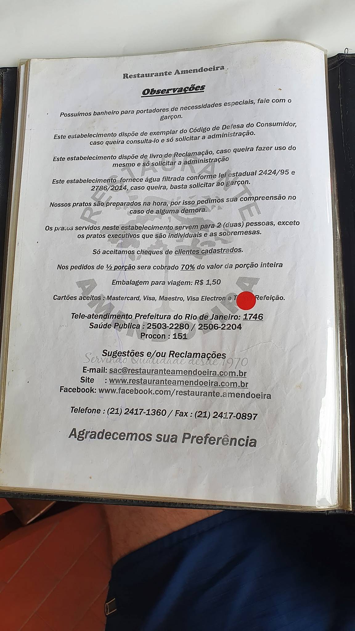 Restaurante Amendoeira cardápio