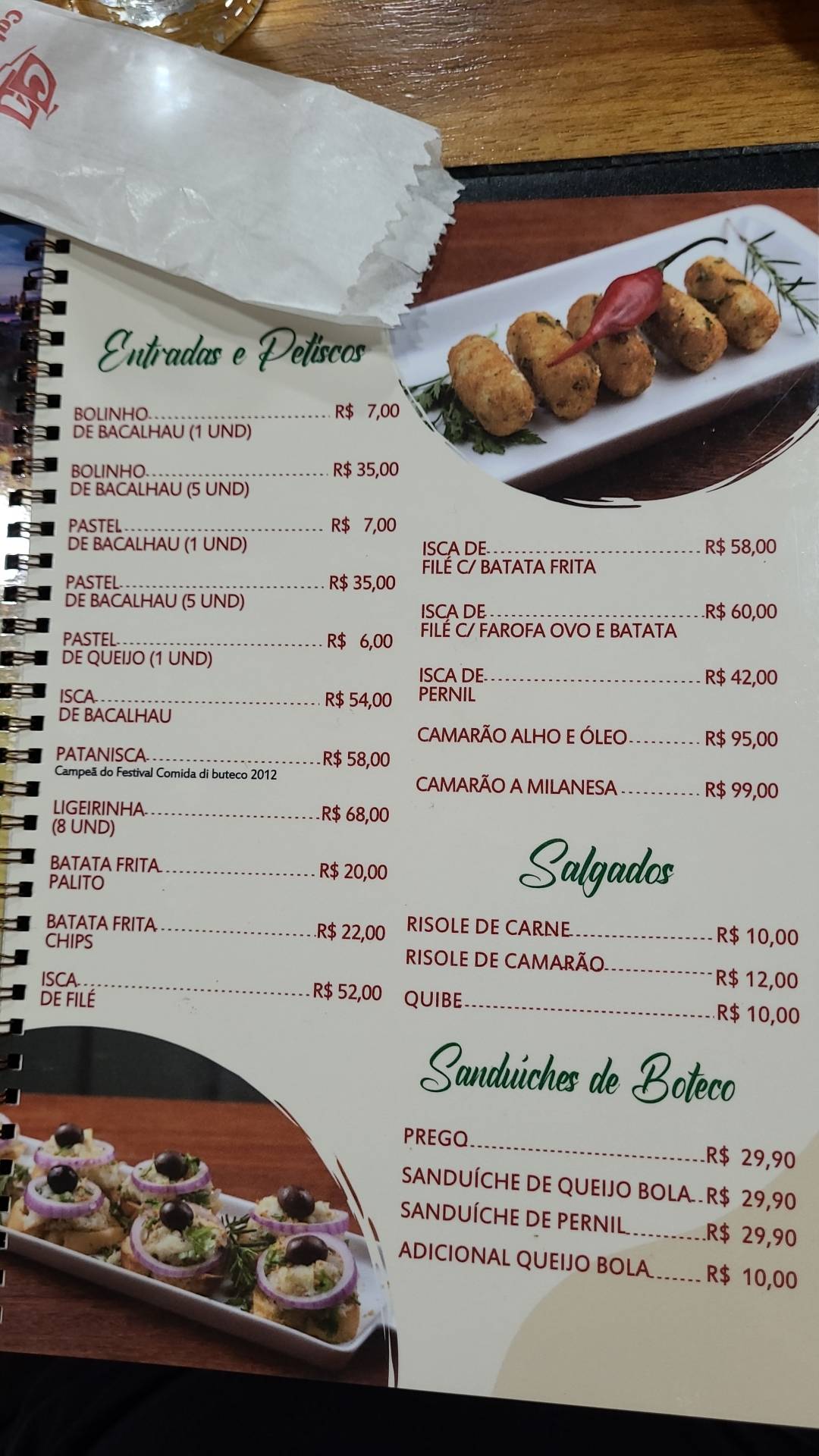 Calçada Alta cardápio