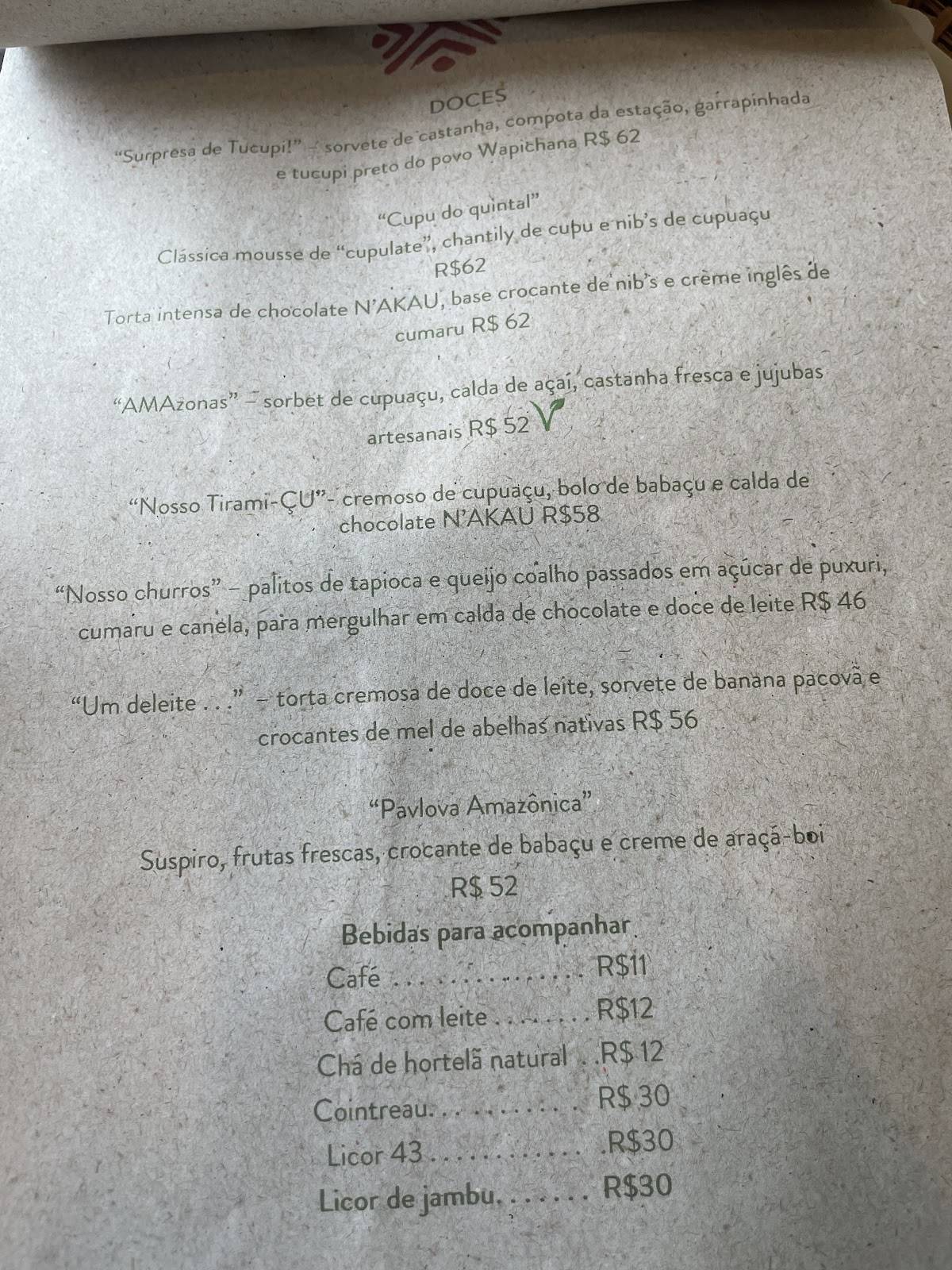 Restaurante Caxiri Manaus cardápio