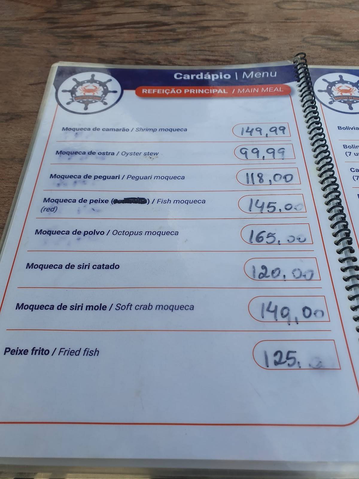 Restaurante Moqueca de Ouro cardápio