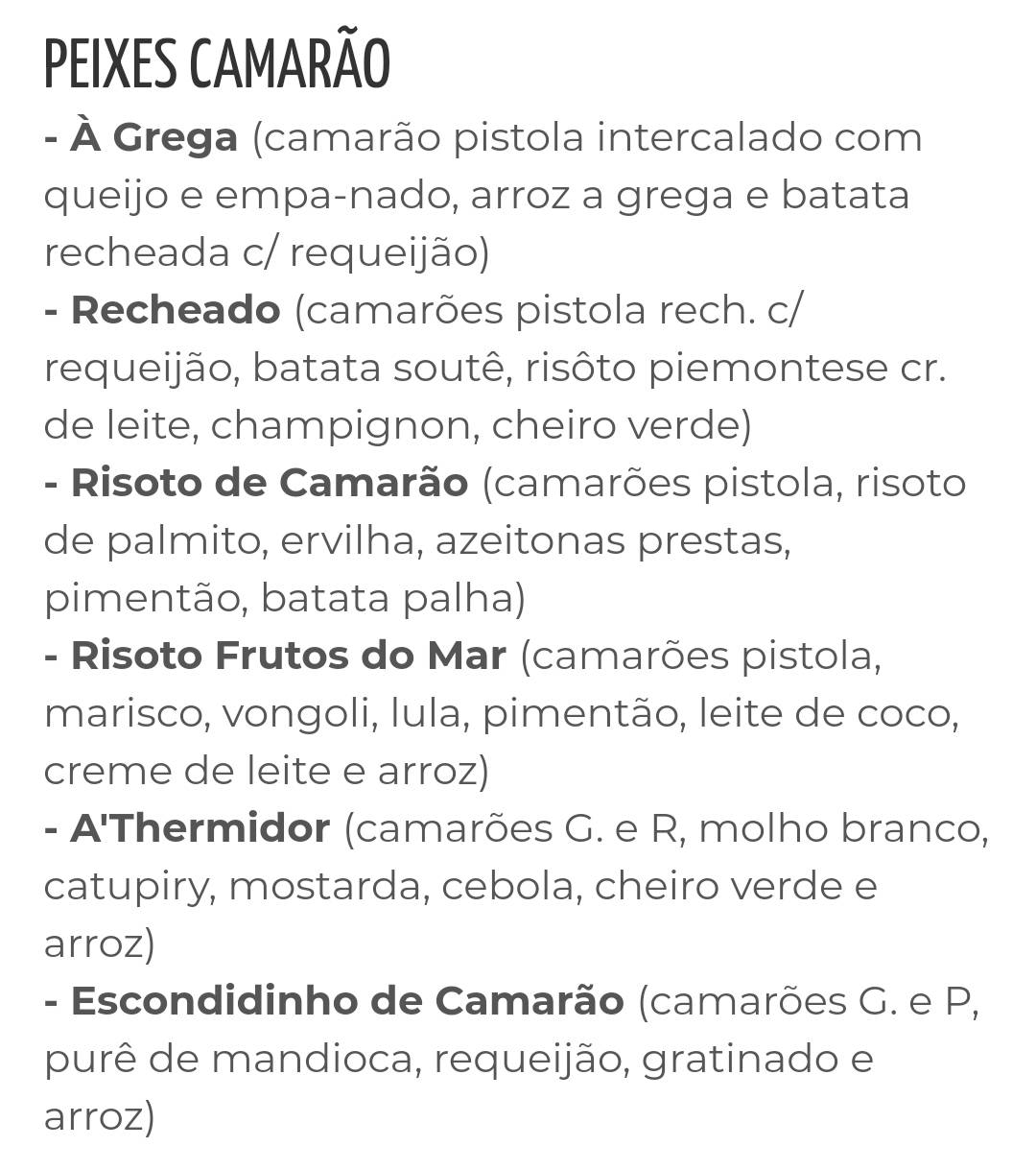 Restaurante Morro do Ronque cardápio