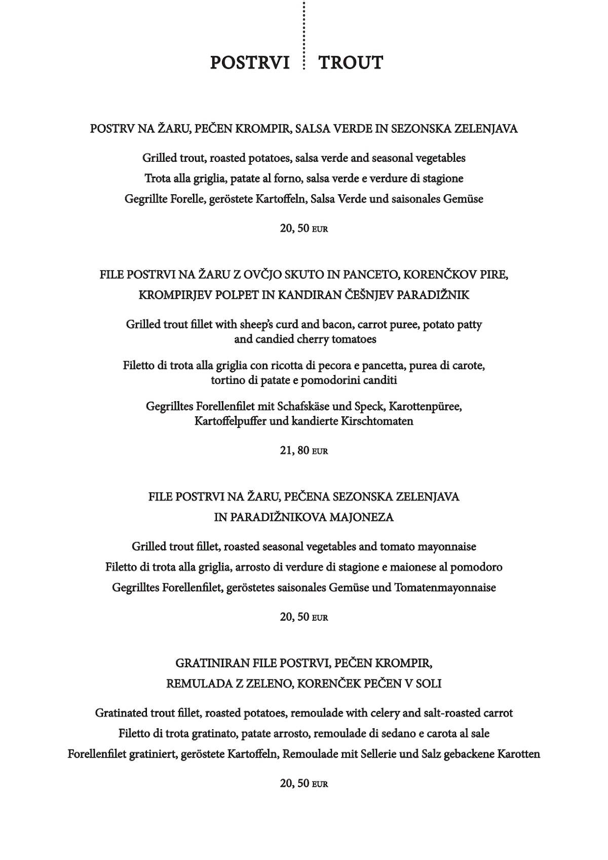 Menu di Restavracija Letni vrt 