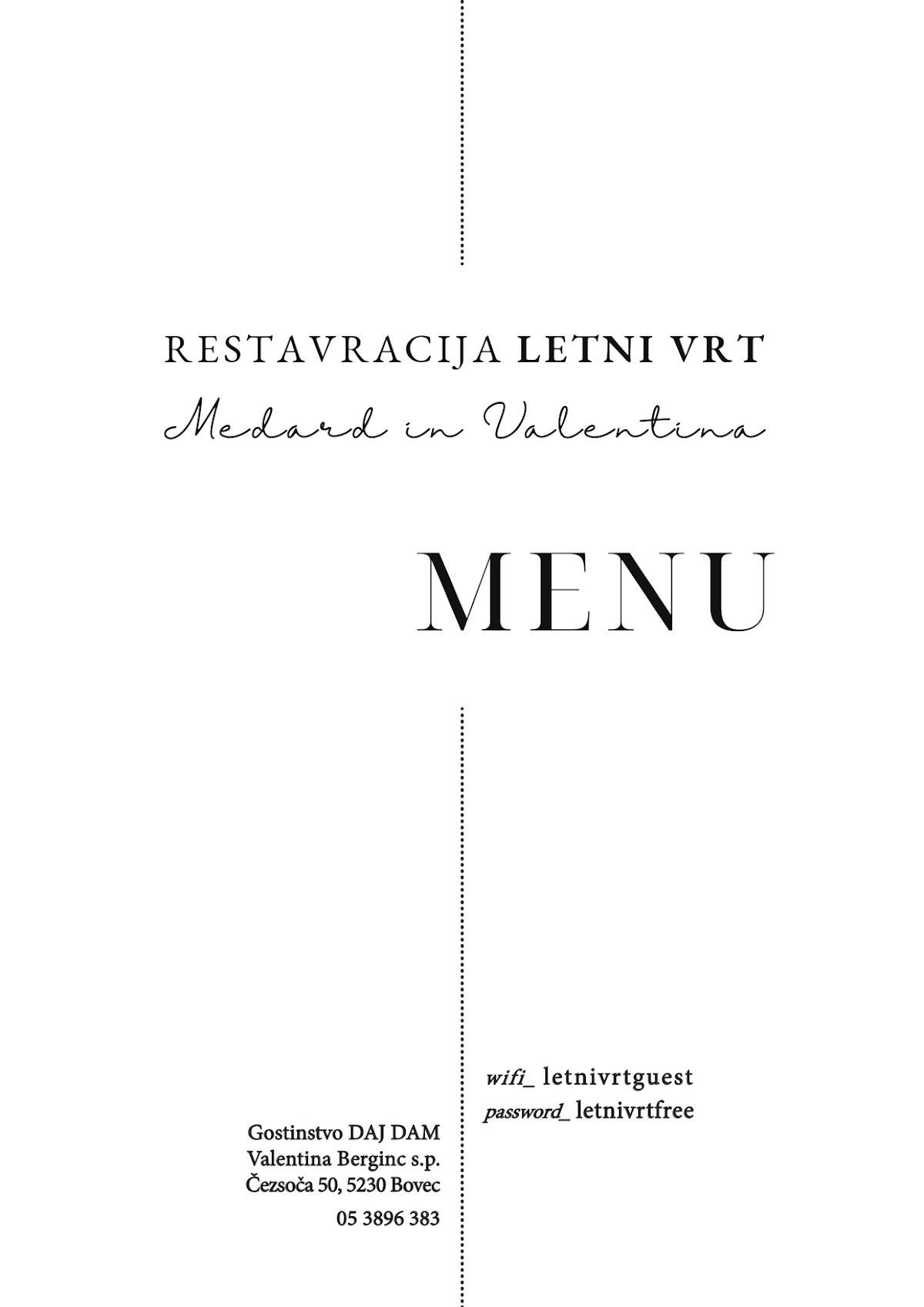 Menu di Restavracija Letni vrt 