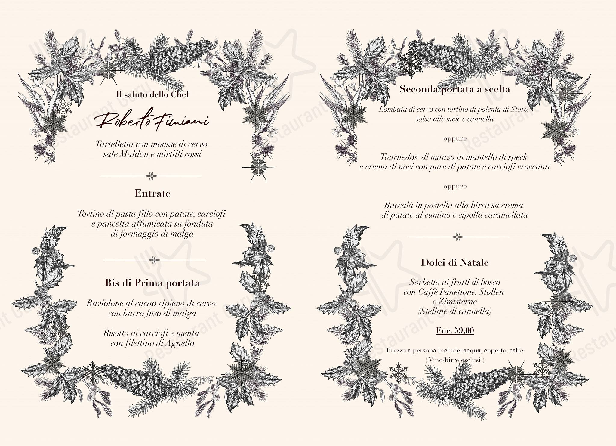 Menu bar per Ristorante Rifugio, Milano ristorante