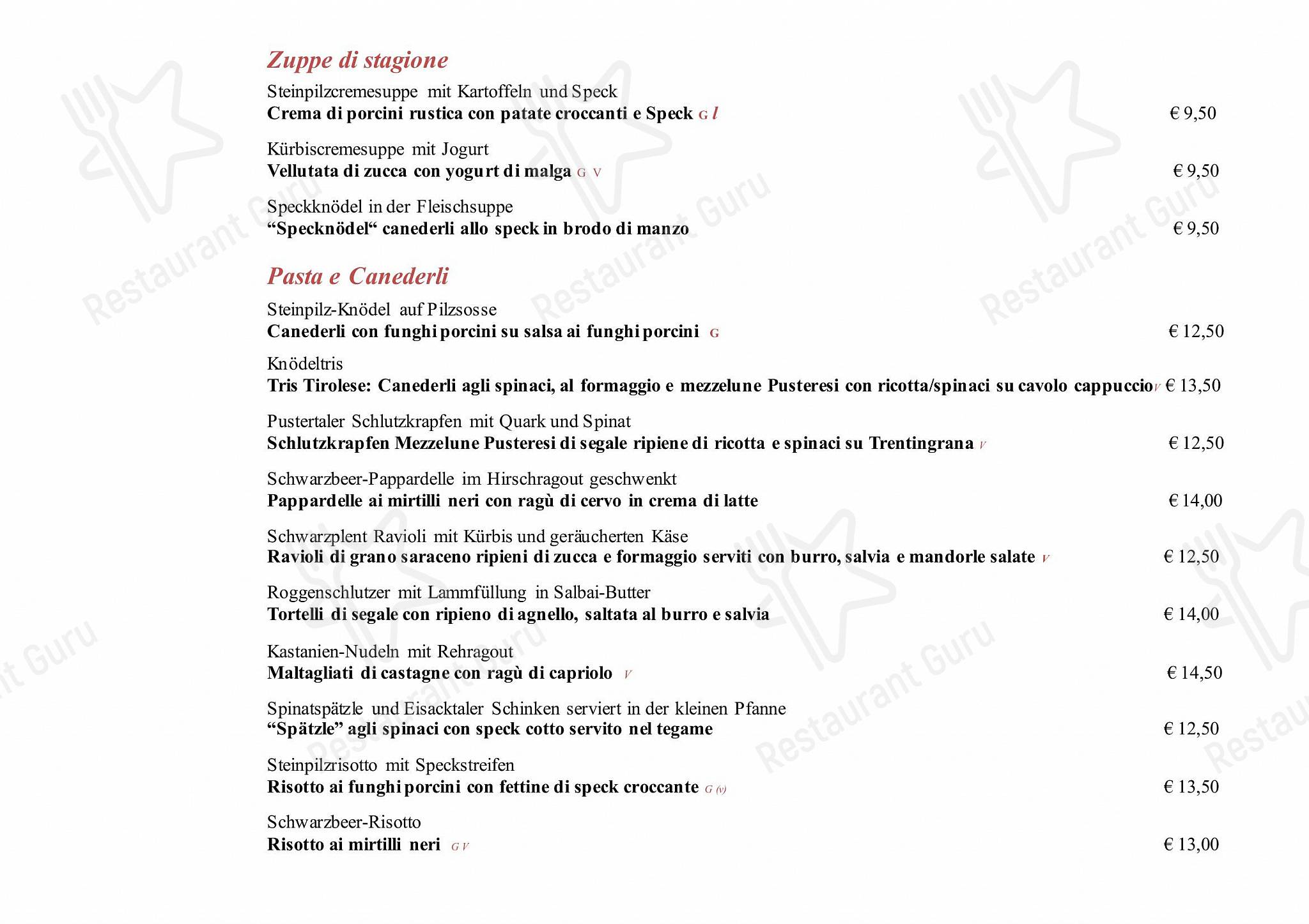 Menu di Ristorante Rifugio, Milano - Menu bar