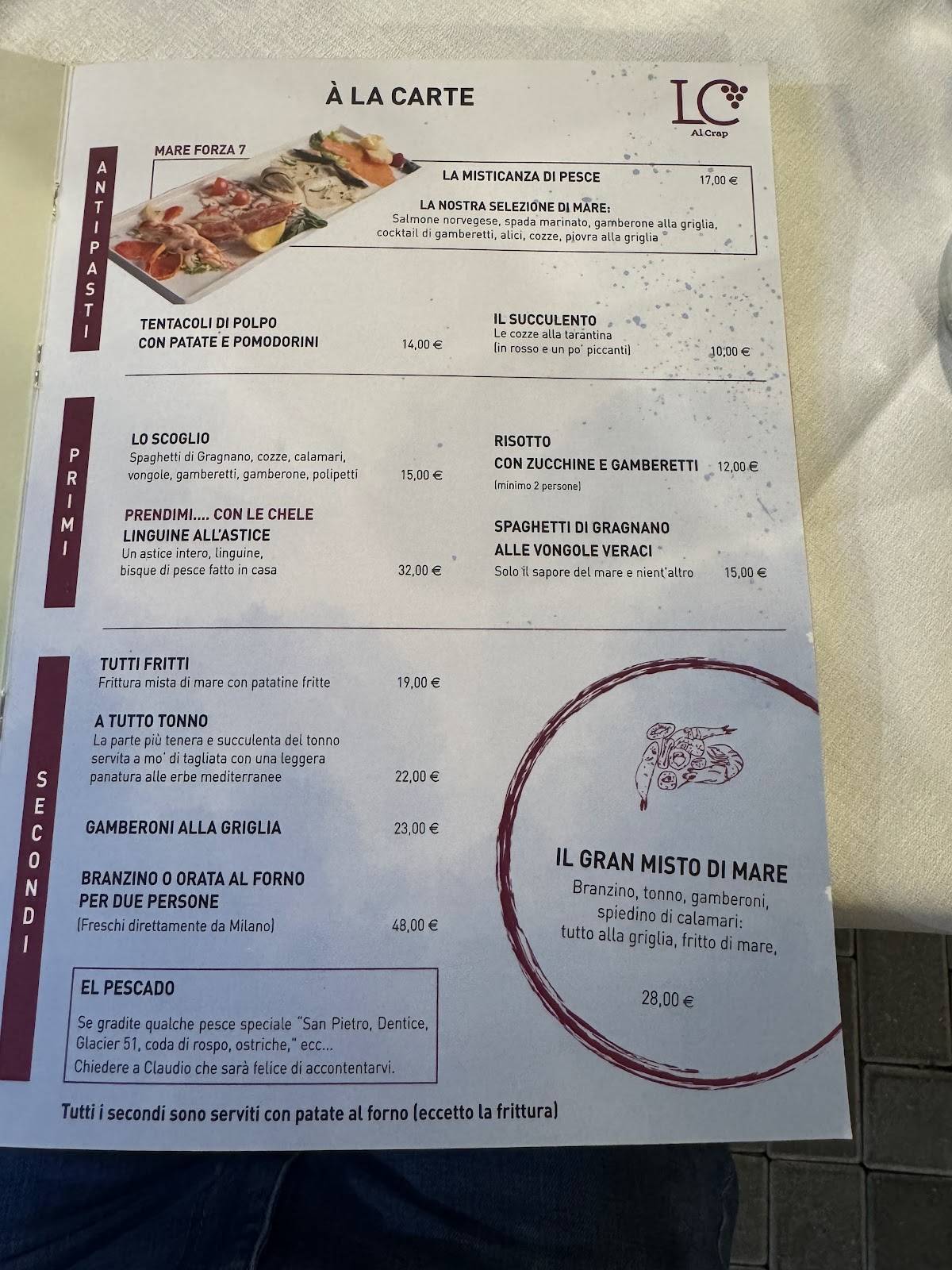 Menu di Ristorante Al Crap 