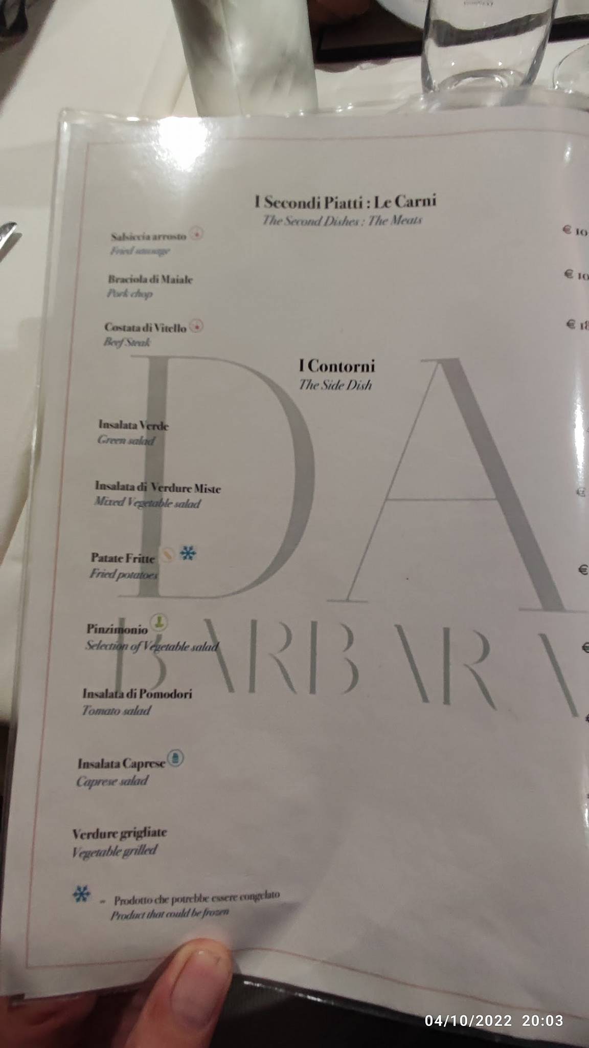 Menu di Ristorante Da Barbara di Asuni Lazzaro e C. 
